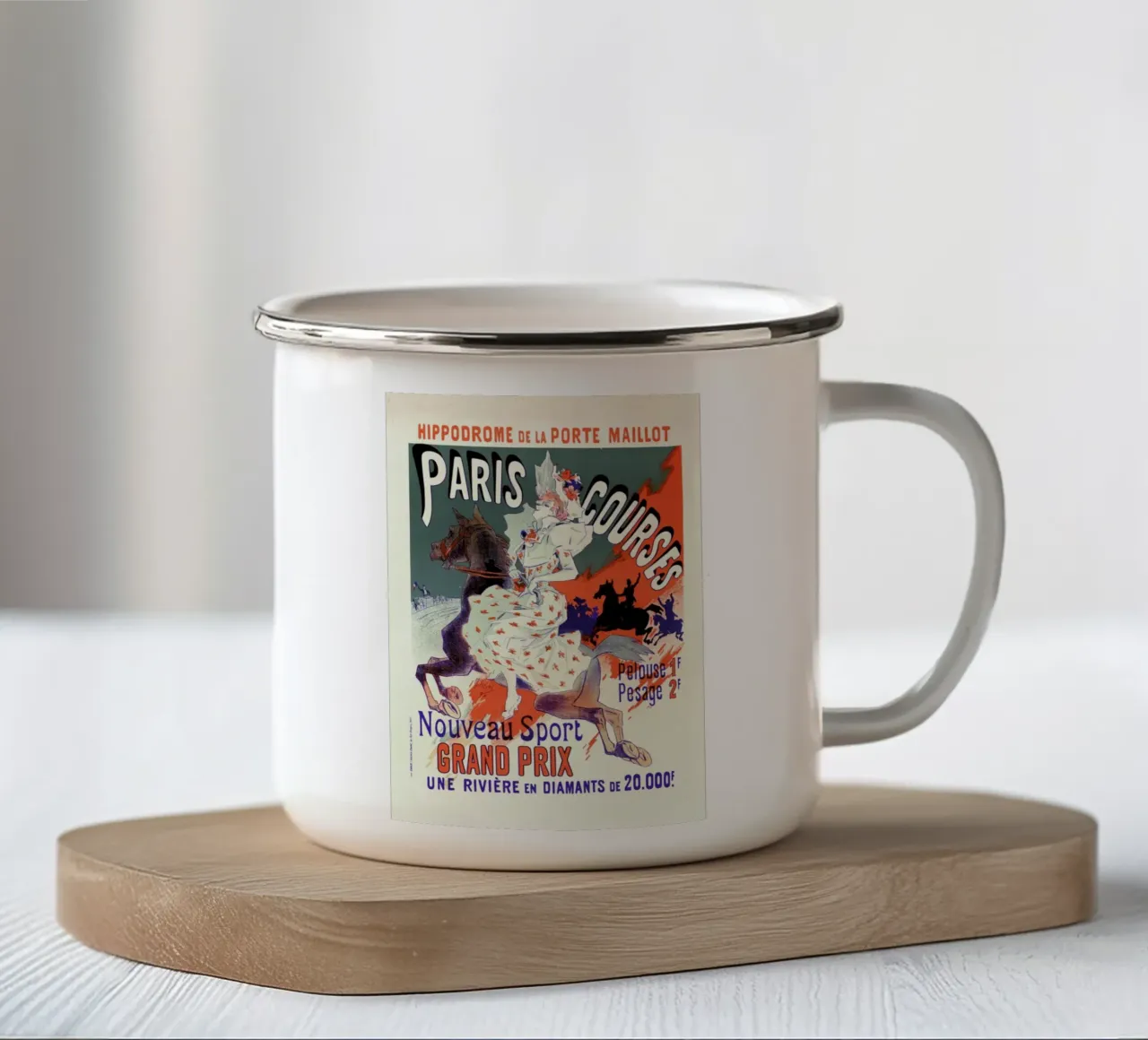 Poster for l'Hippodrome de la Porte-Maillot, Paris-Courses -Jules Chéret tazza in smalto da Artokoloro Quint Lox Ltd