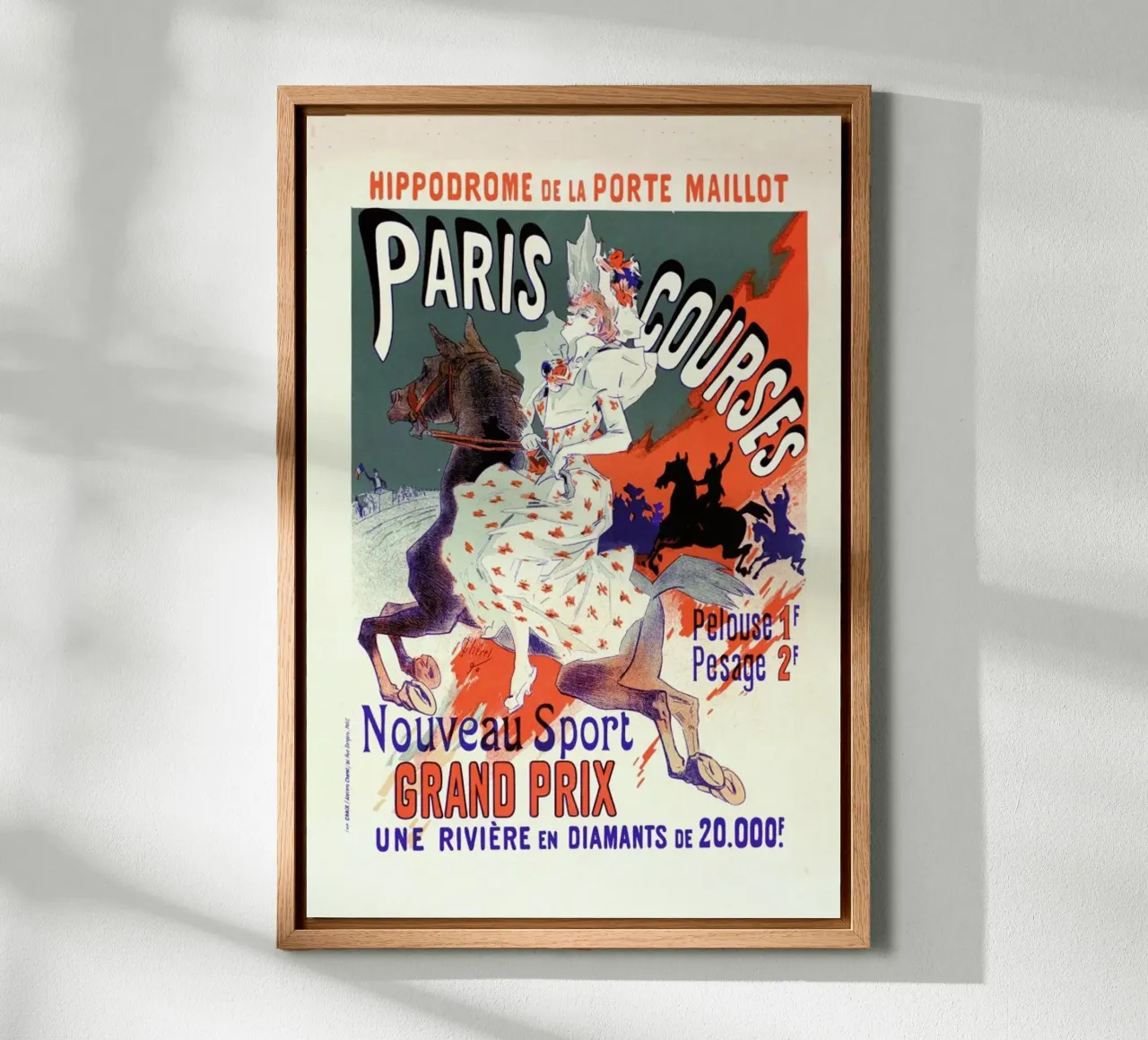 Poster for l'Hippodrome de la Porte-Maillot, Paris-Courses -Jules Chéret tela con Cornice a cassetta da Artokoloro Quint Lox Ltd