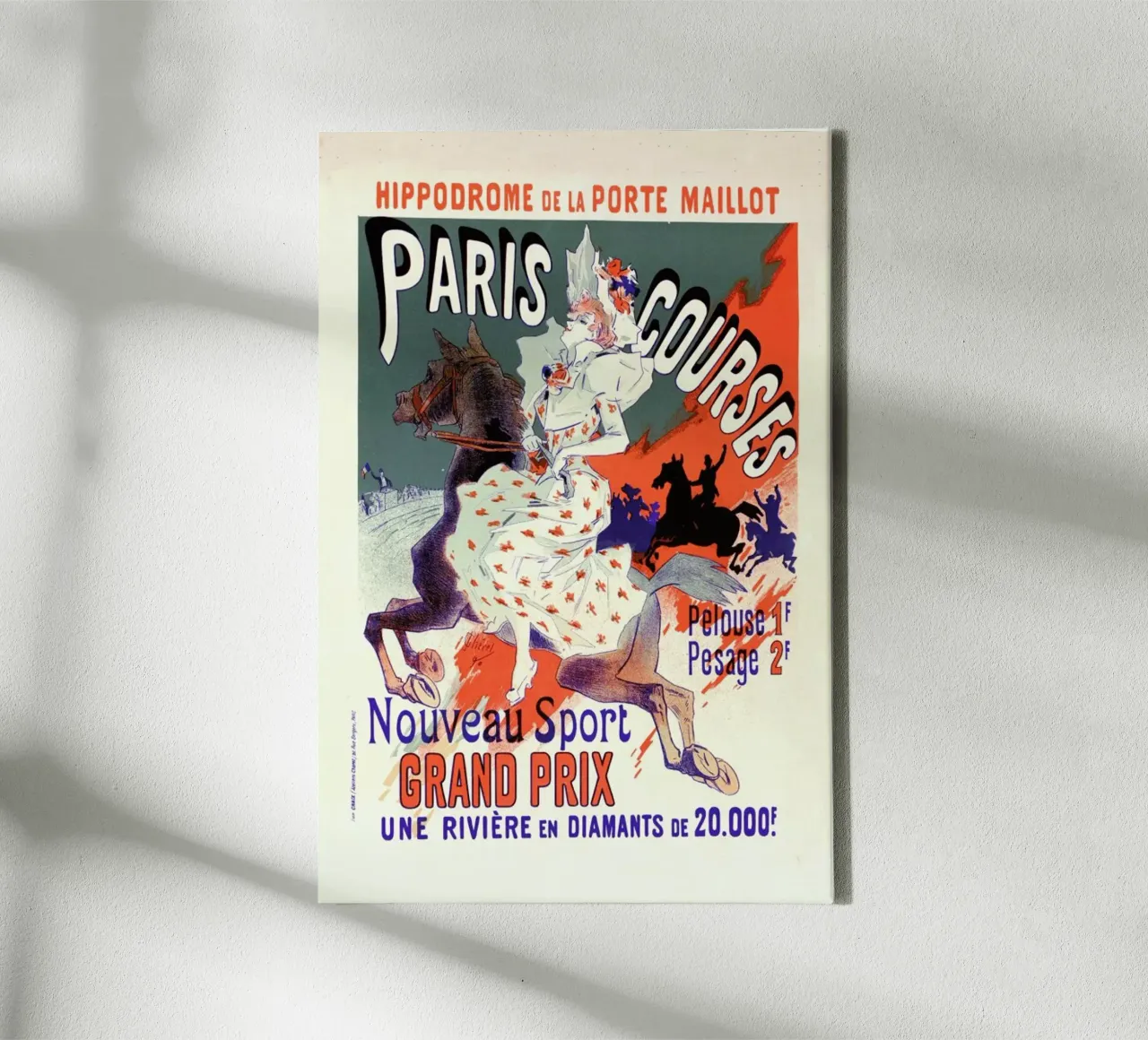 Poster for l'Hippodrome de la Porte-Maillot, Paris-Courses -Jules Chéret tela con Cornice a cassetta da Artokoloro Quint Lox Ltd