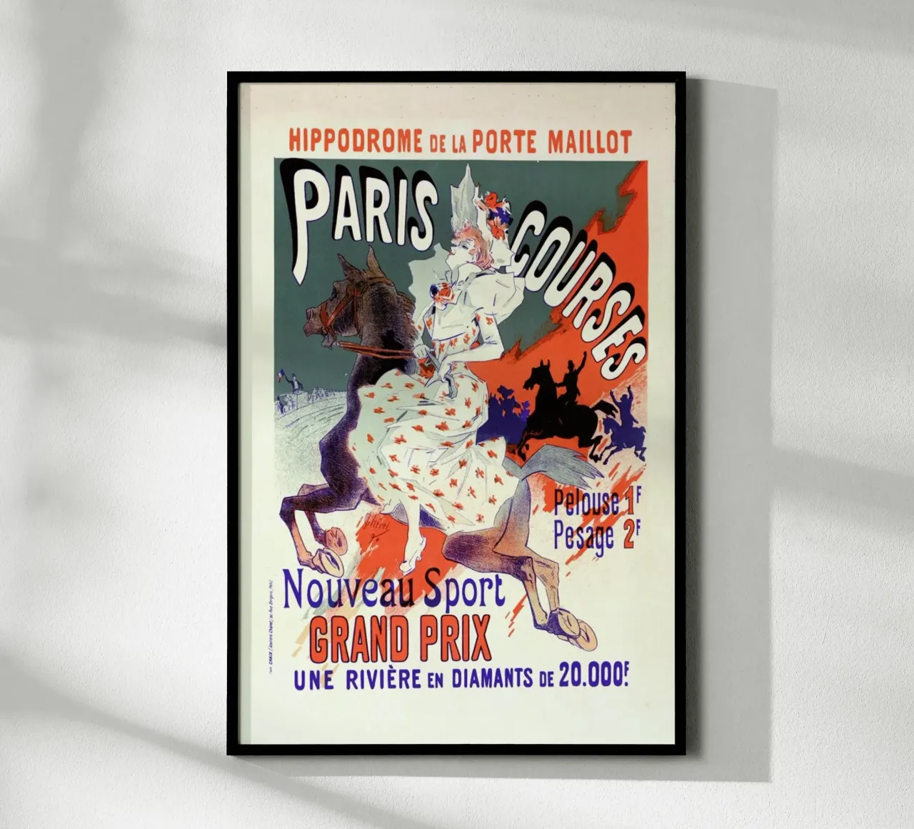Poster for l'Hippodrome de la Porte-Maillot, Paris-Courses -Jules Chéret poster con marco de madera de Artokoloro Quint Lox Ltd