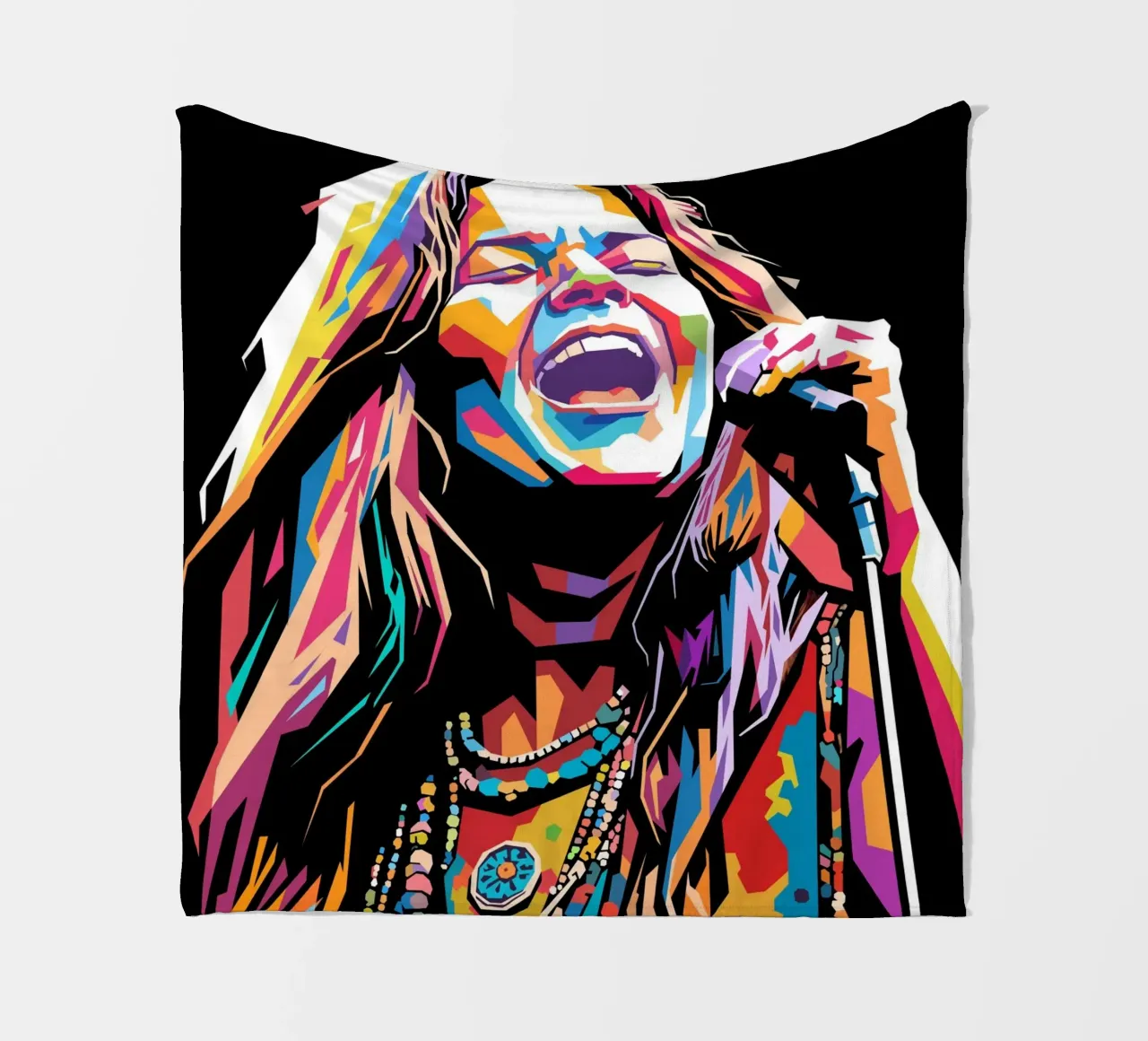 Janis Joplin, ritratto colorato in stile pop art coperta in pile da Hantamrata