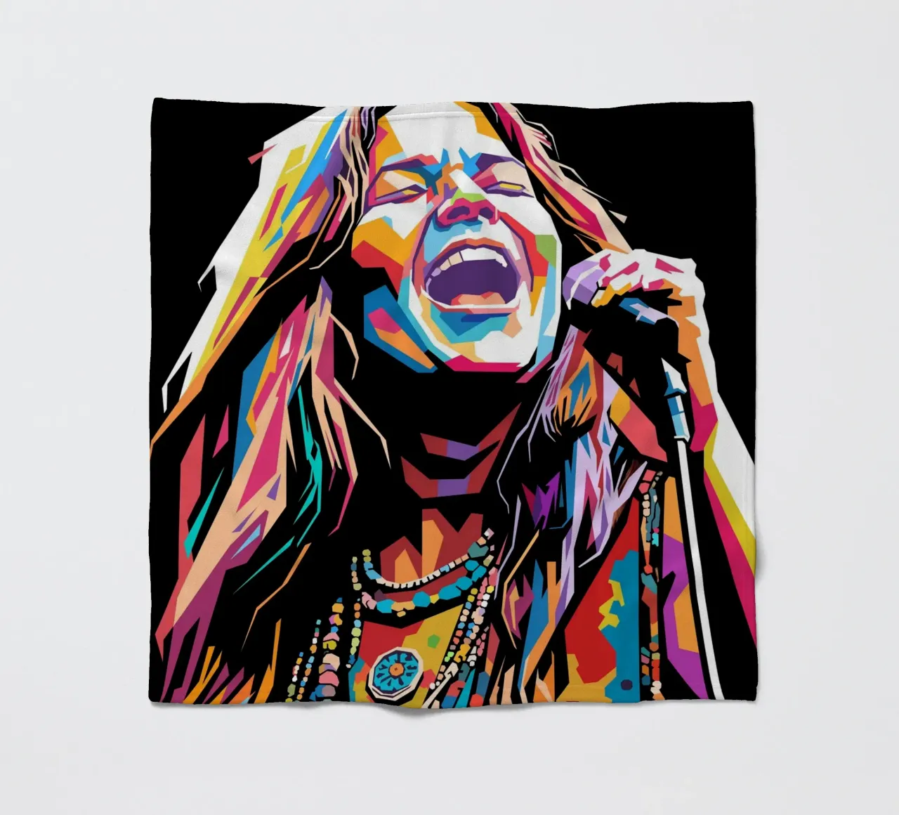Janis Joplin, ritratto colorato in stile pop art coperta in pile da Hantamrata