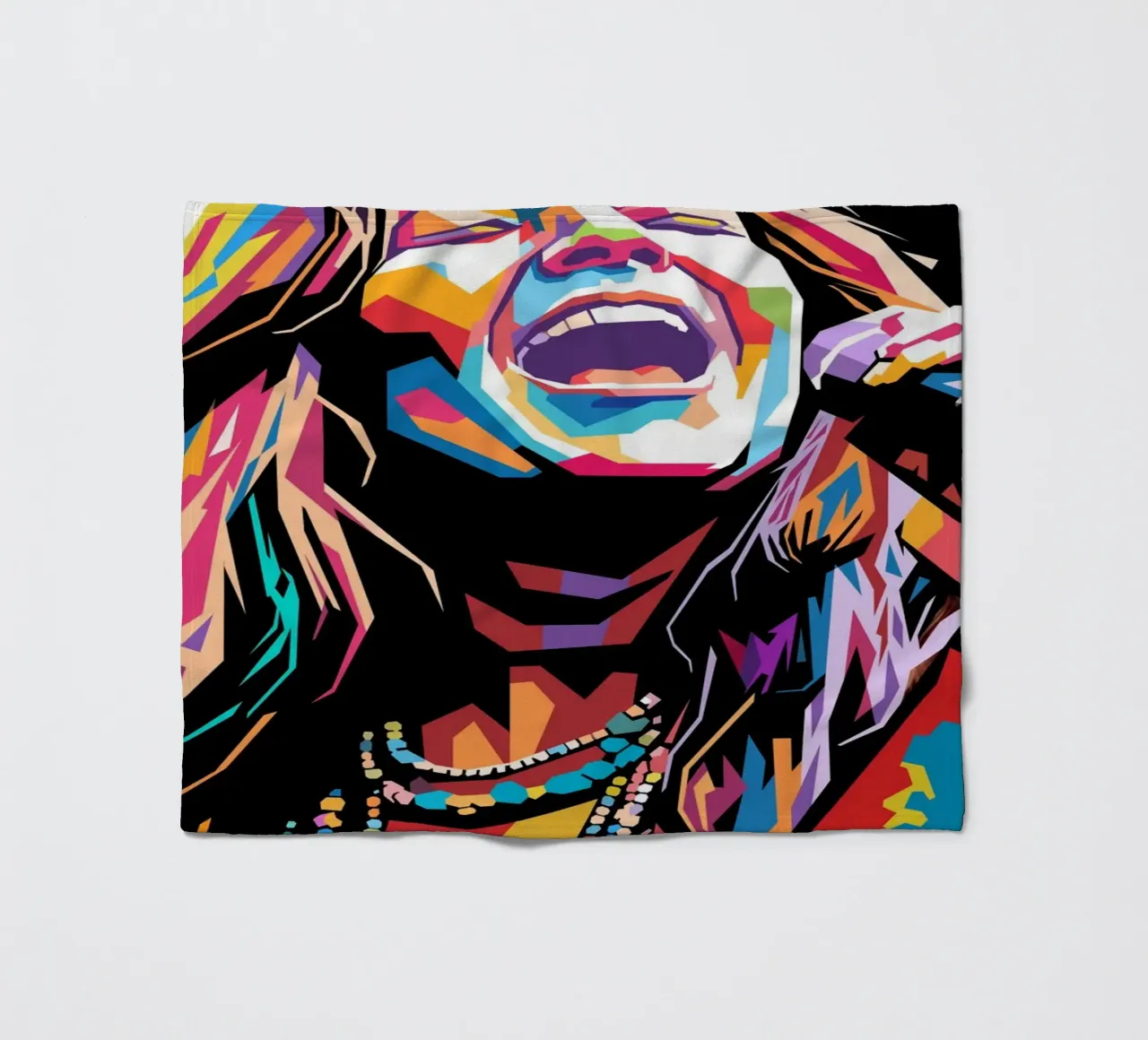 Janis Joplin, ritratto colorato in stile pop art coperta in pile da Hantamrata