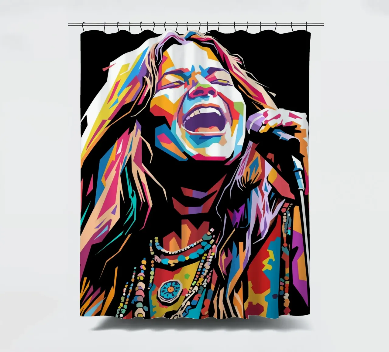 Janis Joplin, ritratto colorato in stile pop art tenda da doccia da Hantamrata
