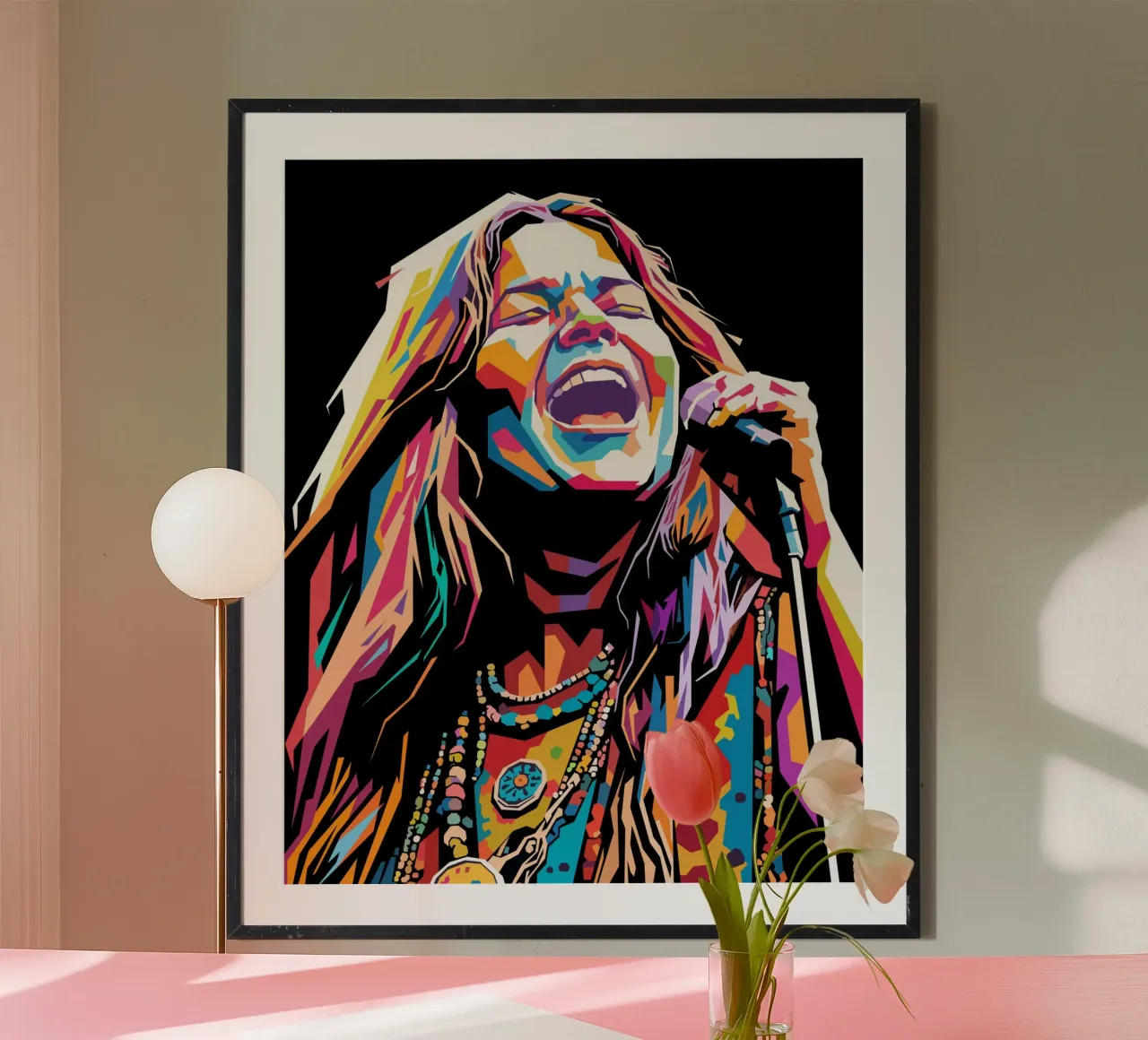 Janis Joplin, ritratto colorato in stile pop art poster con telaio in alluminio da Hantamrata