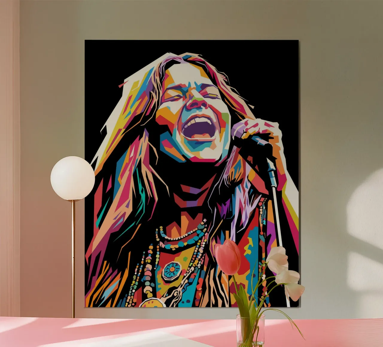Janis Joplin, ritratto colorato in stile pop art poster con telaio in alluminio da Hantamrata