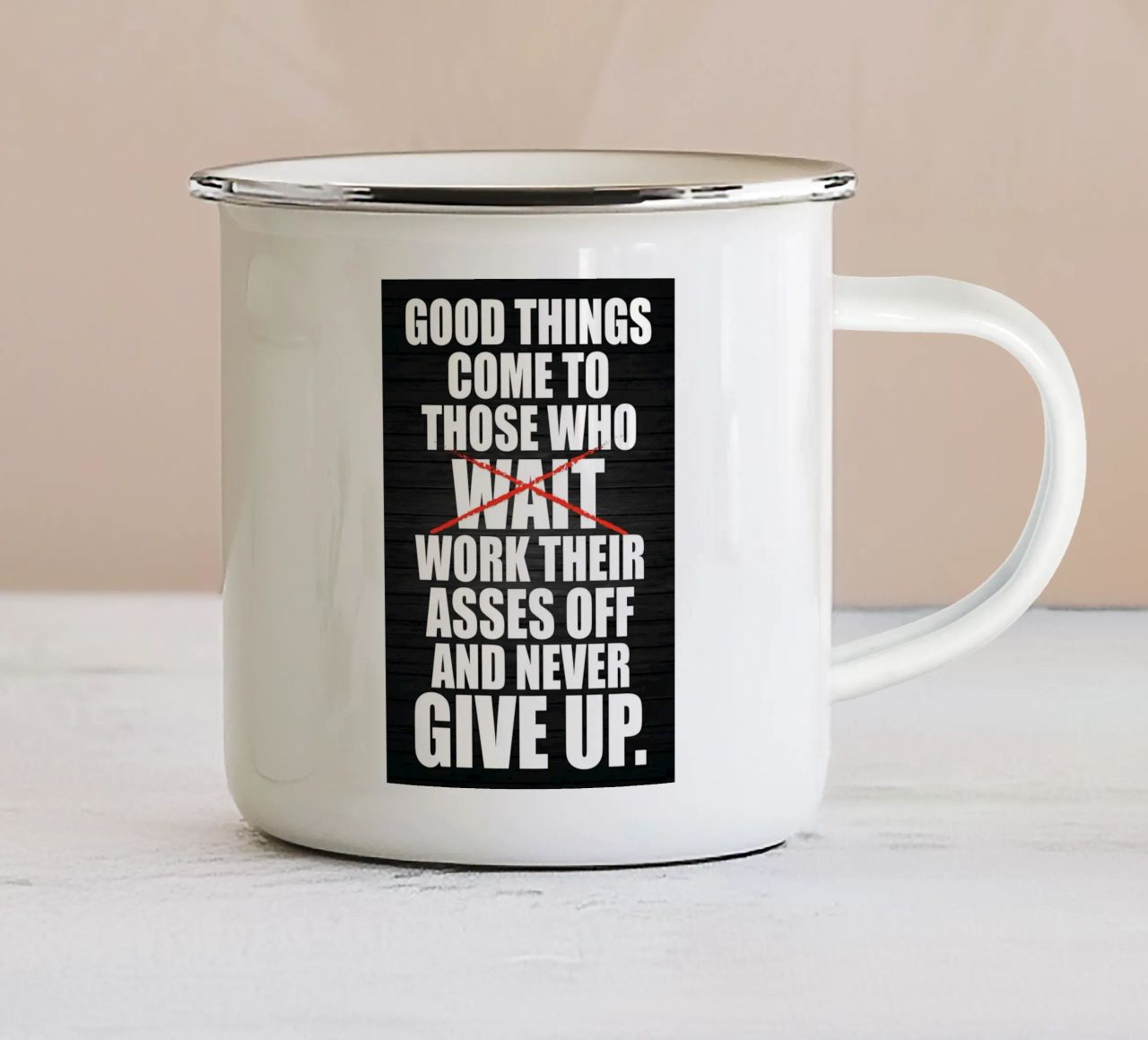 Stop When DOne enamel mug by Aara