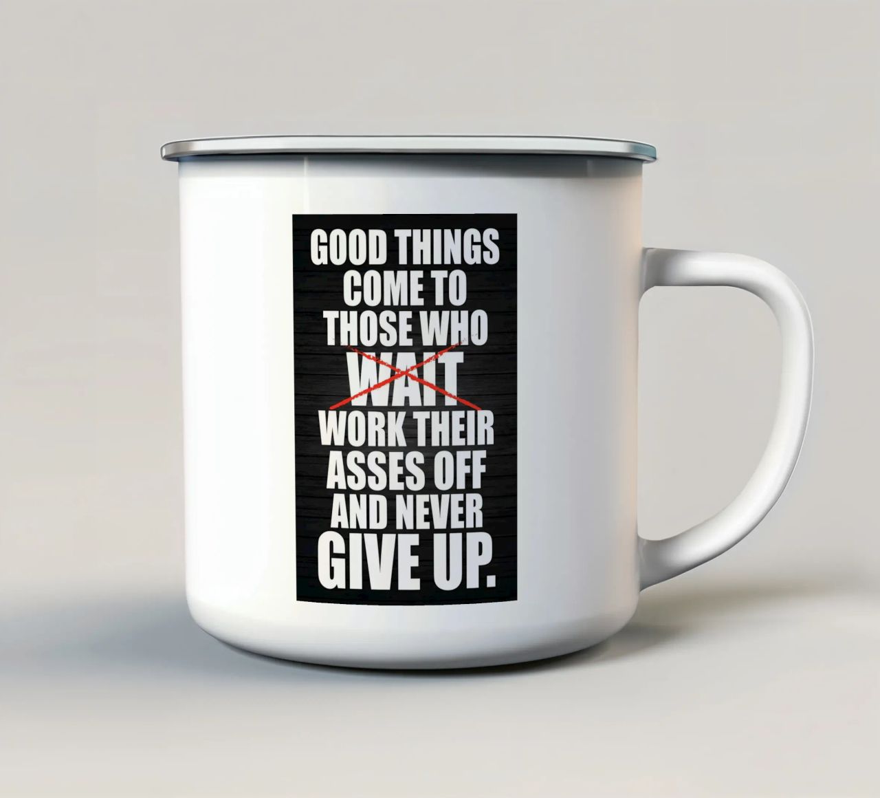Stop When DOne enamel mug by Aara