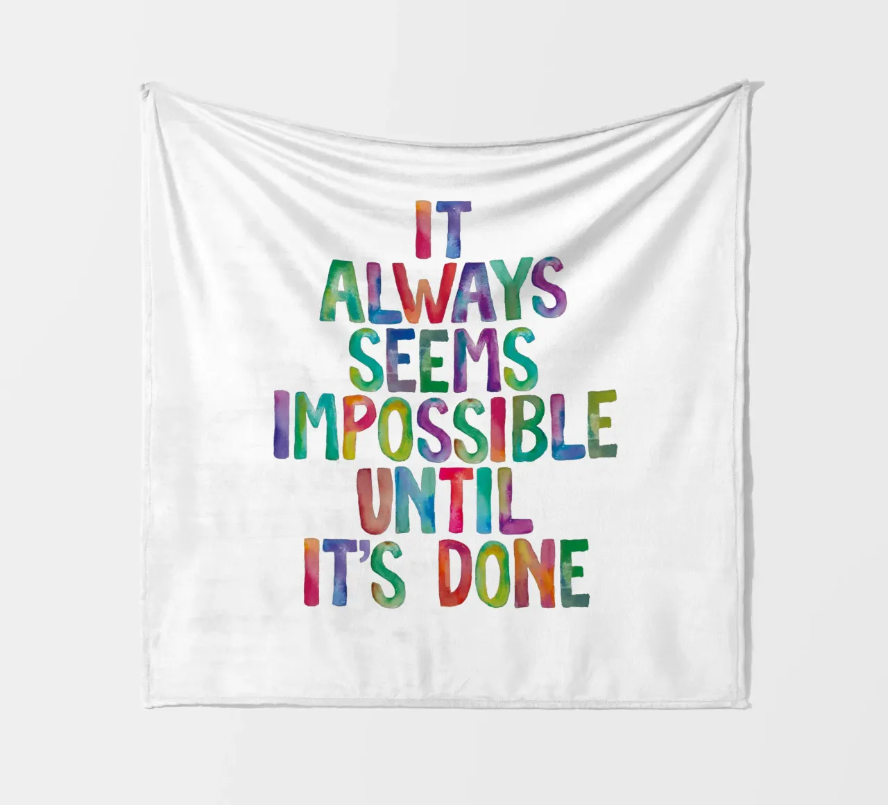 It Always Seems Impossible Until It's Done Regenbogen Design fleece blanket by THE MOTIVATED TYPE