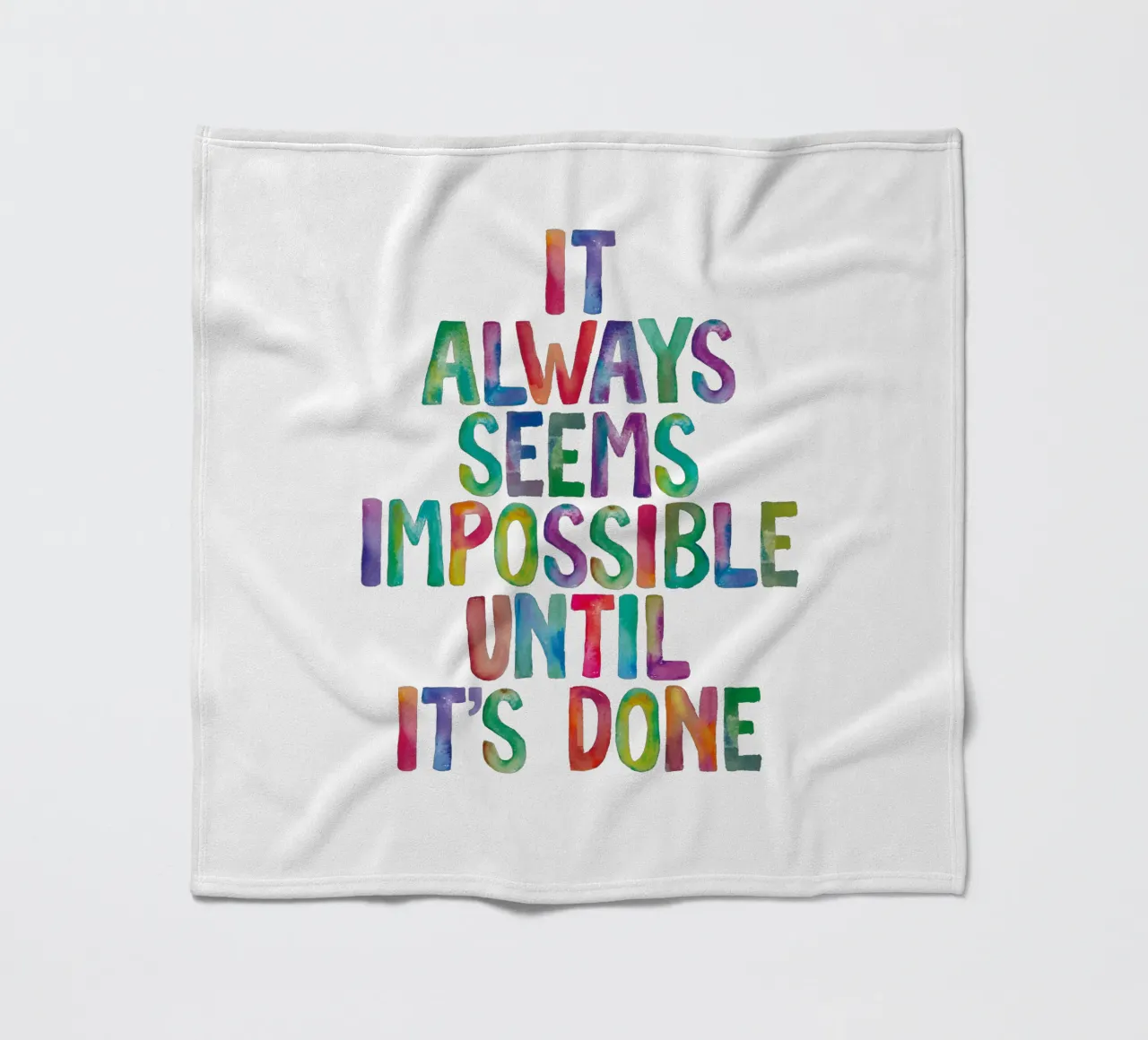 It Always Seems Impossible Until It's Done Regenbogen Design fleece blanket by THE MOTIVATED TYPE