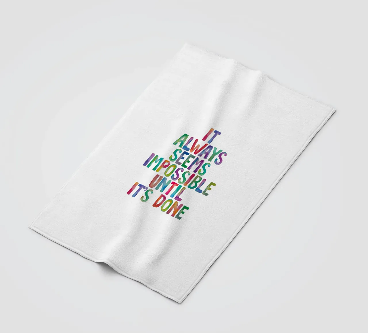 It Always Seems Impossible Until It's Done Regenbogen Design fleece blanket by THE MOTIVATED TYPE