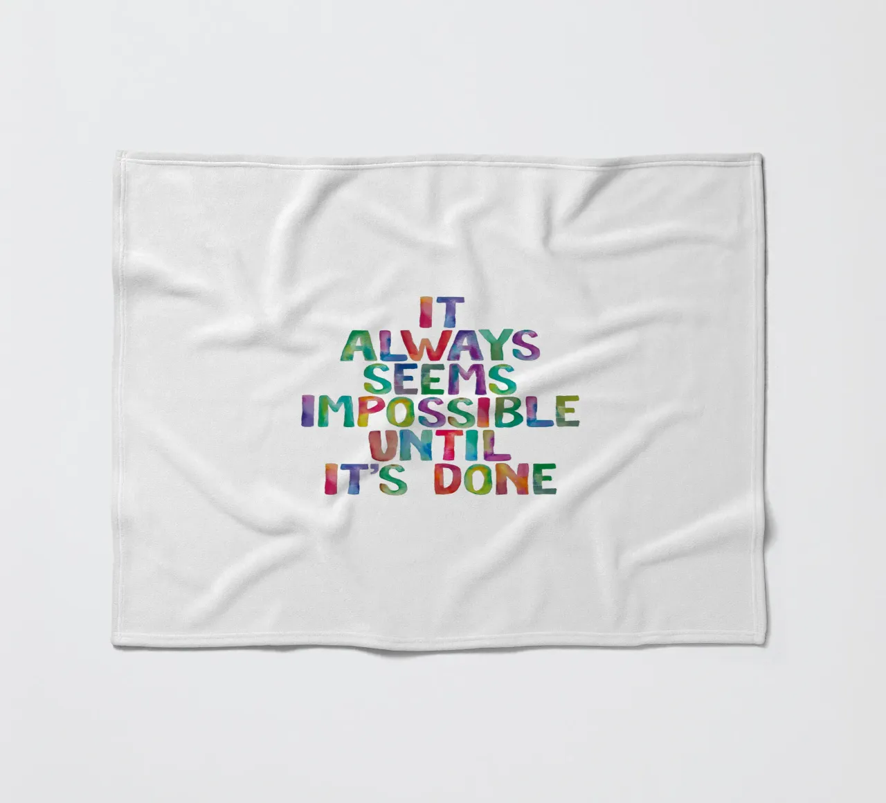 It Always Seems Impossible Until It's Done Regenbogen Design fleece blanket by THE MOTIVATED TYPE