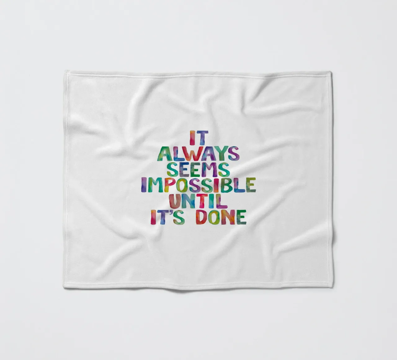 It Always Seems Impossible Until It's Done Regenbogen Design fleece blanket by THE MOTIVATED TYPE