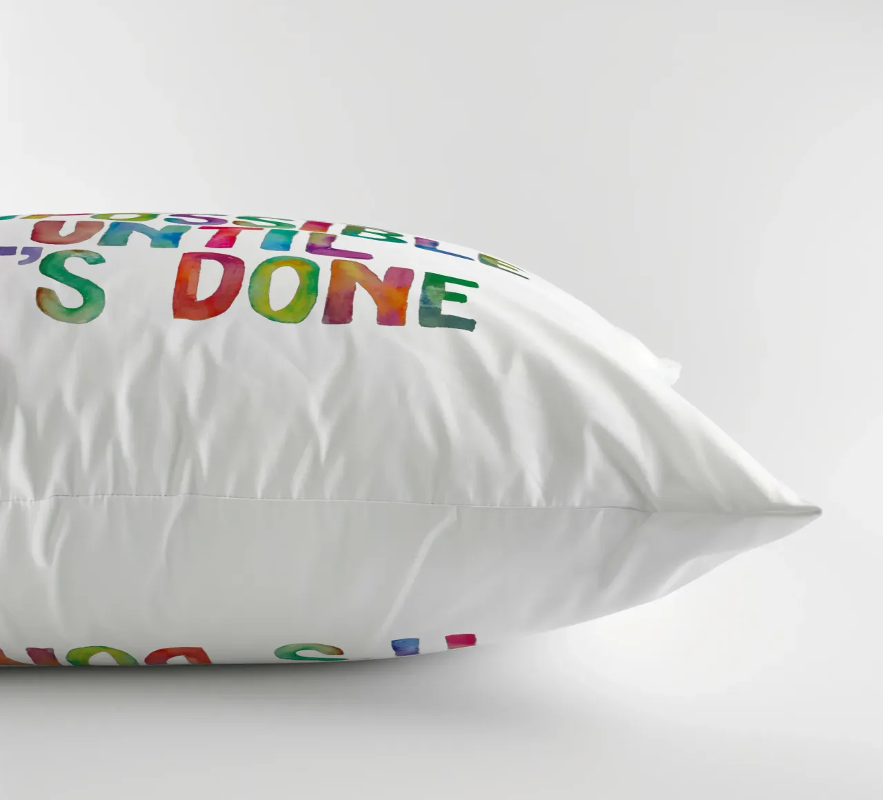 It Always Seems Impossible Until It's Done Regenbogen Design decorative cushion by THE MOTIVATED TYPE