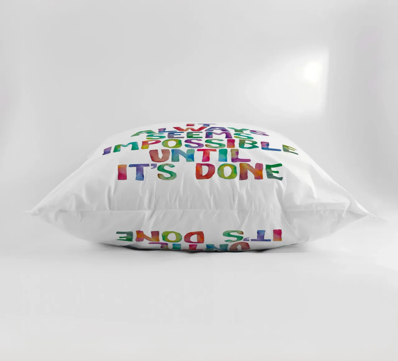 It Always Seems Impossible Until It's Done Regenbogen Design decorative cushion by THE MOTIVATED TYPE