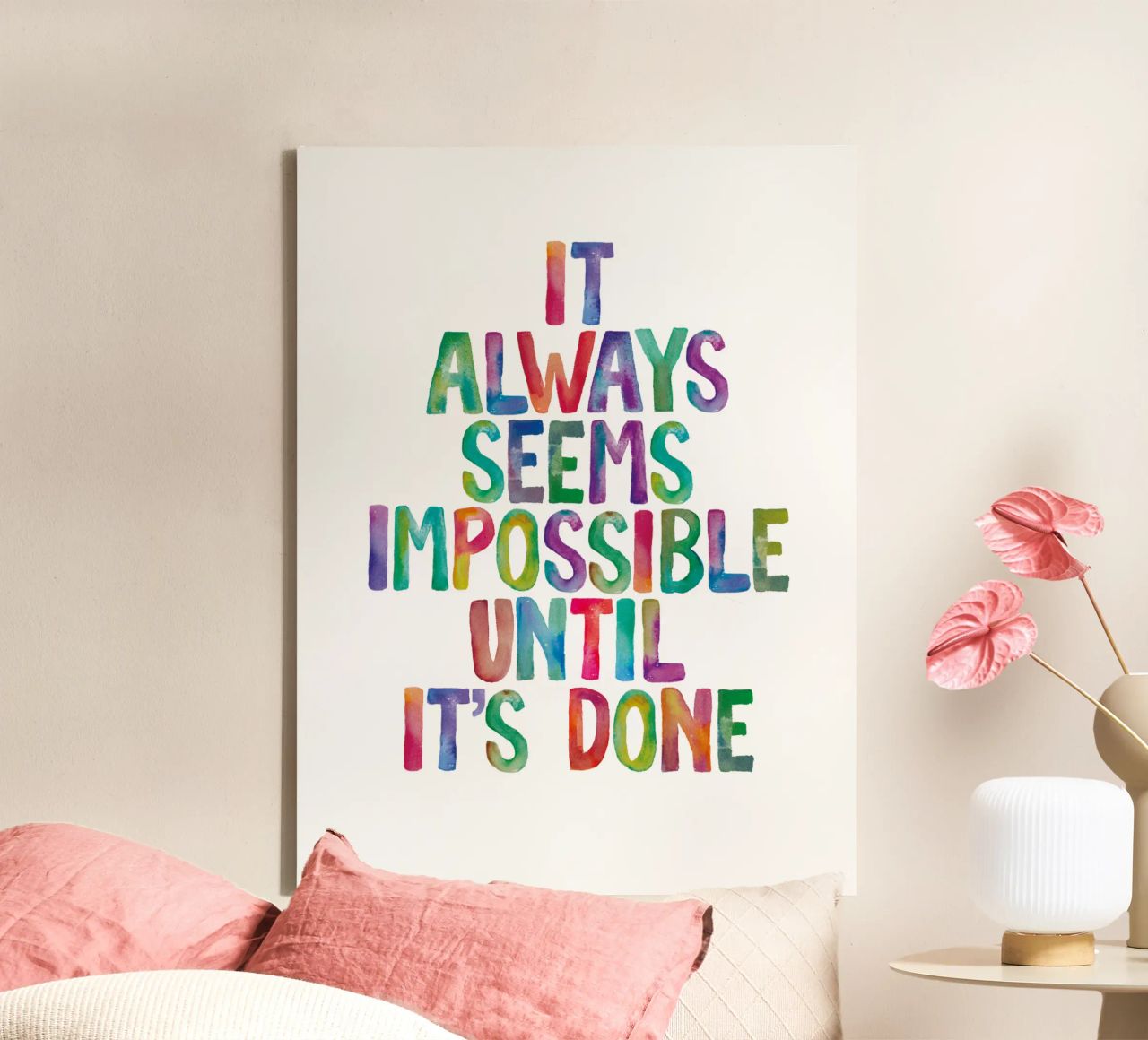 It Always Seems Impossible Until It's Done Regenbogen Design canvas by THE MOTIVATED TYPE