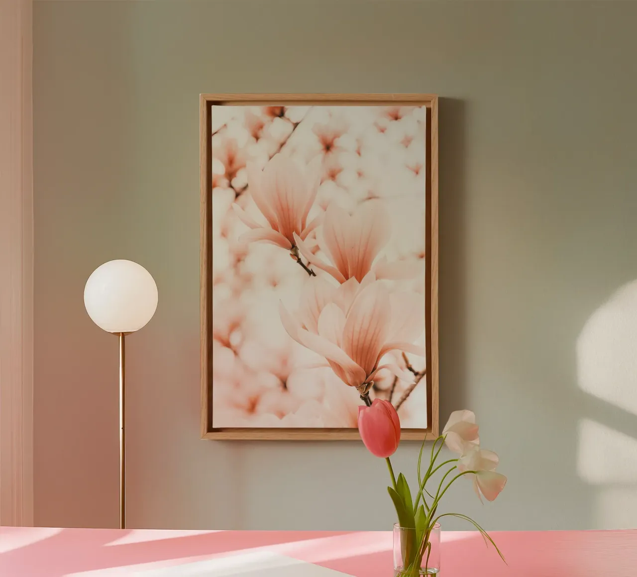 Magnolia Whisper canvas with Floater frame by BLICKPUNKT