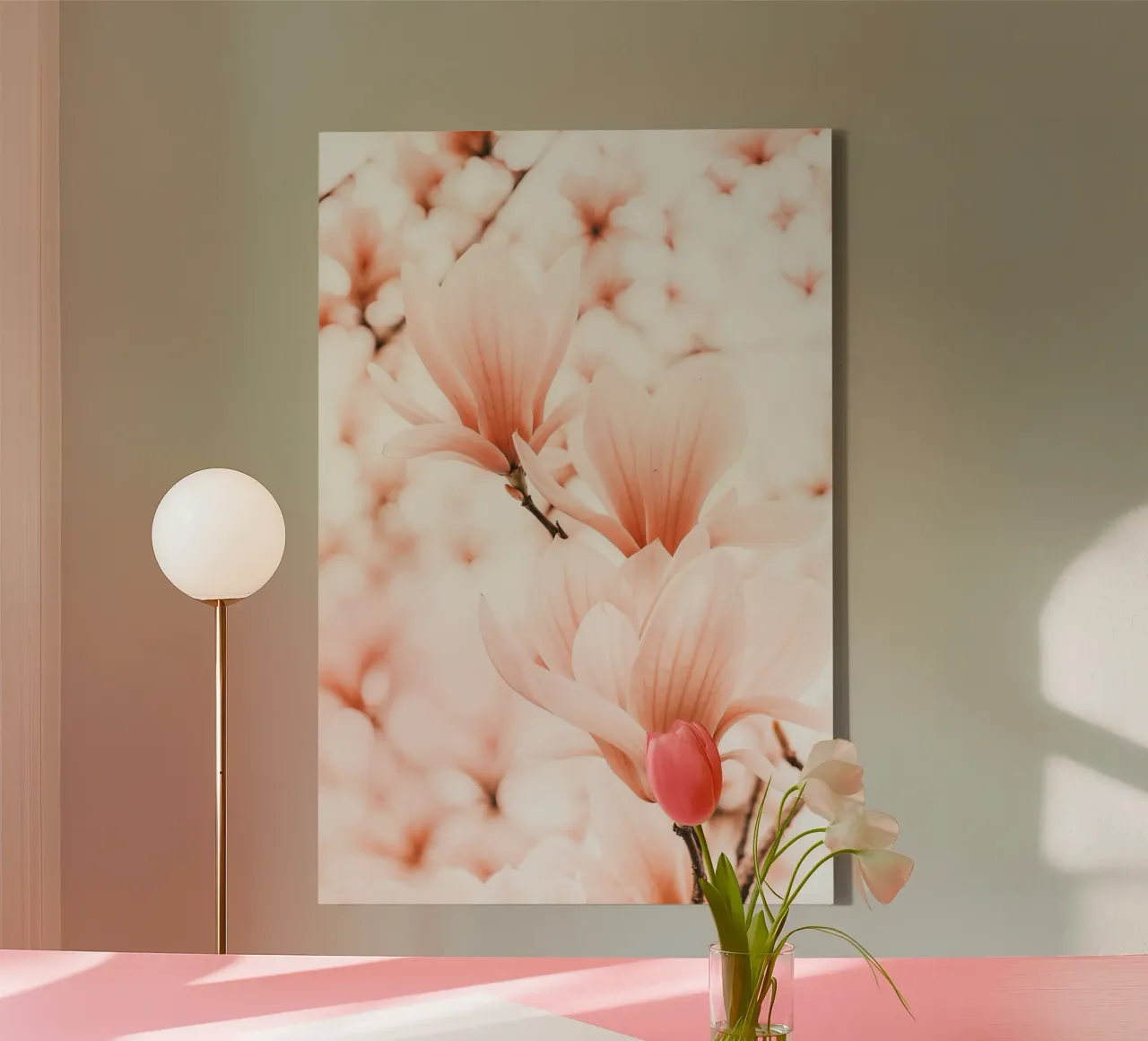 Magnolia Whisper canvas with Floater frame by BLICKPUNKT