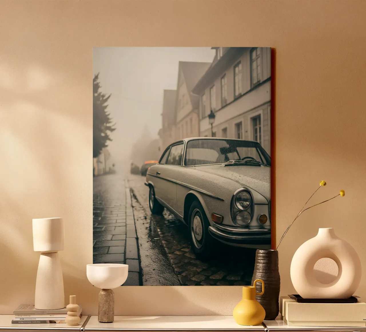 Oldtimer-Regen Leinwand mit Schattenfugenrahmen von CAR EDITION