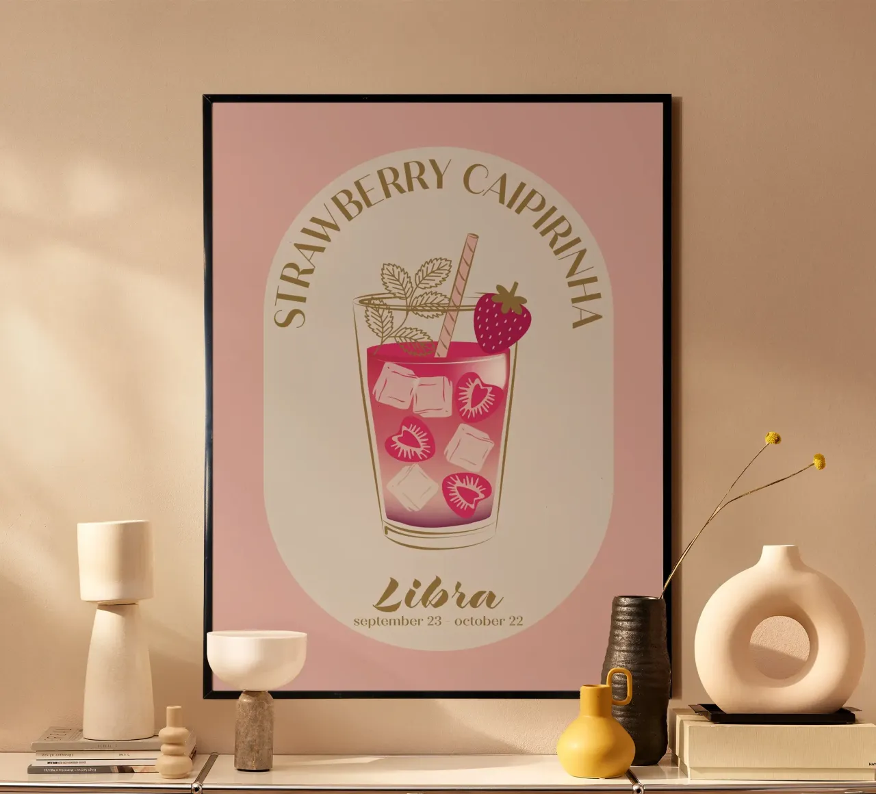 Cocktail Caipirinha alla fragola Segno zodiacale poster con telaio in plastica da cafelab