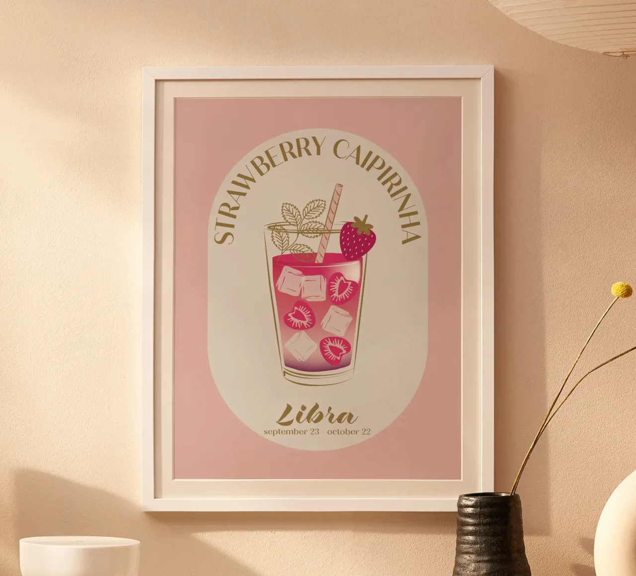 Cocktail Caipirinha alla fragola Segno zodiacale poster con telaio in plastica da cafelab