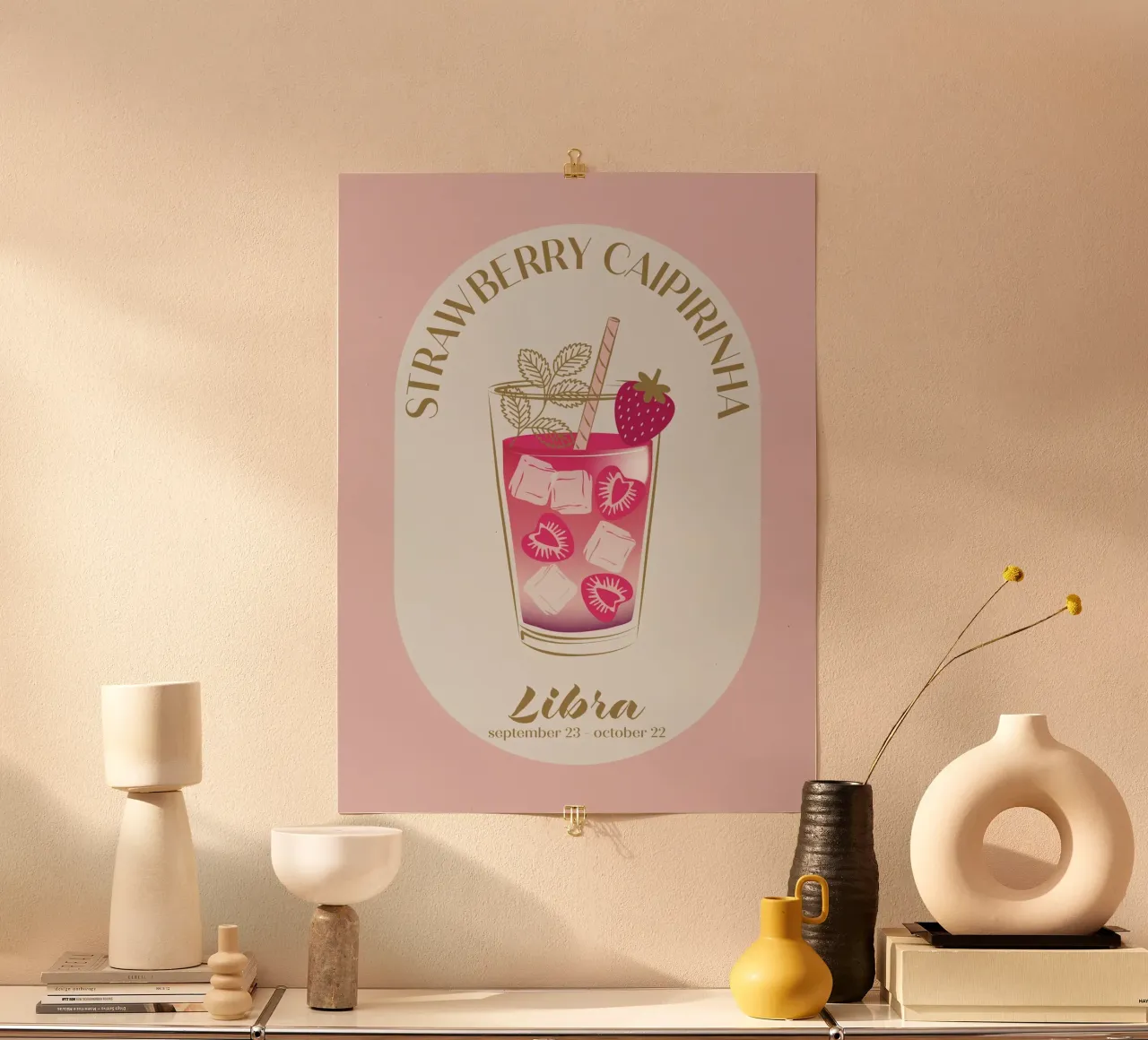 Cocktail Caipirinha alla fragola Segno zodiacale poster con telaio in plastica da cafelab