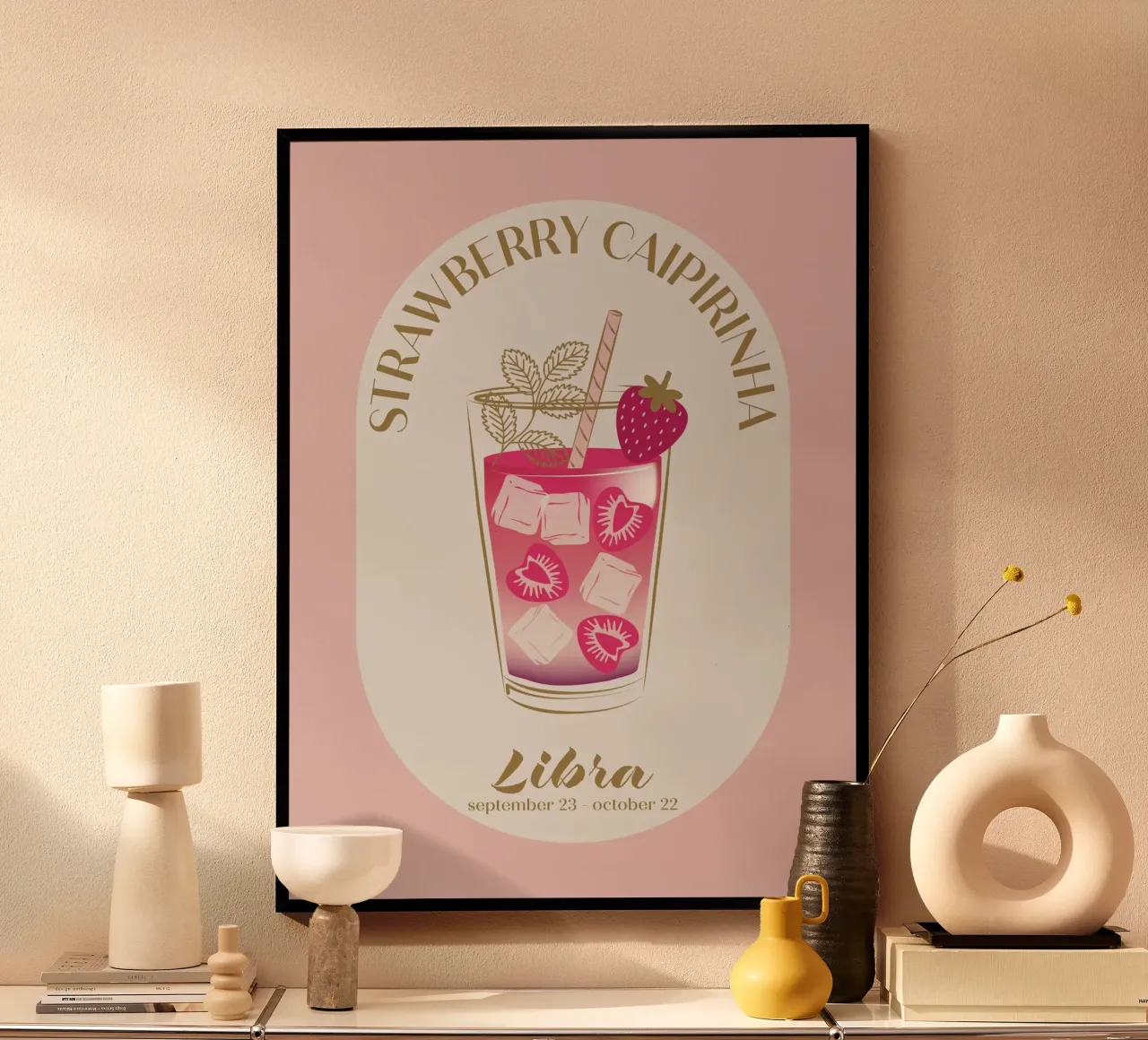 Cocktail Caipirinha alla fragola Segno zodiacale poster con telaio in plastica da cafelab