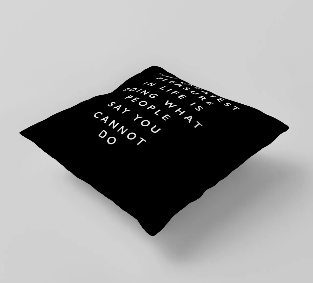 The Greatest Pleasure in Life Typografie Design decorative cushion by THE MOTIVATED TYPE