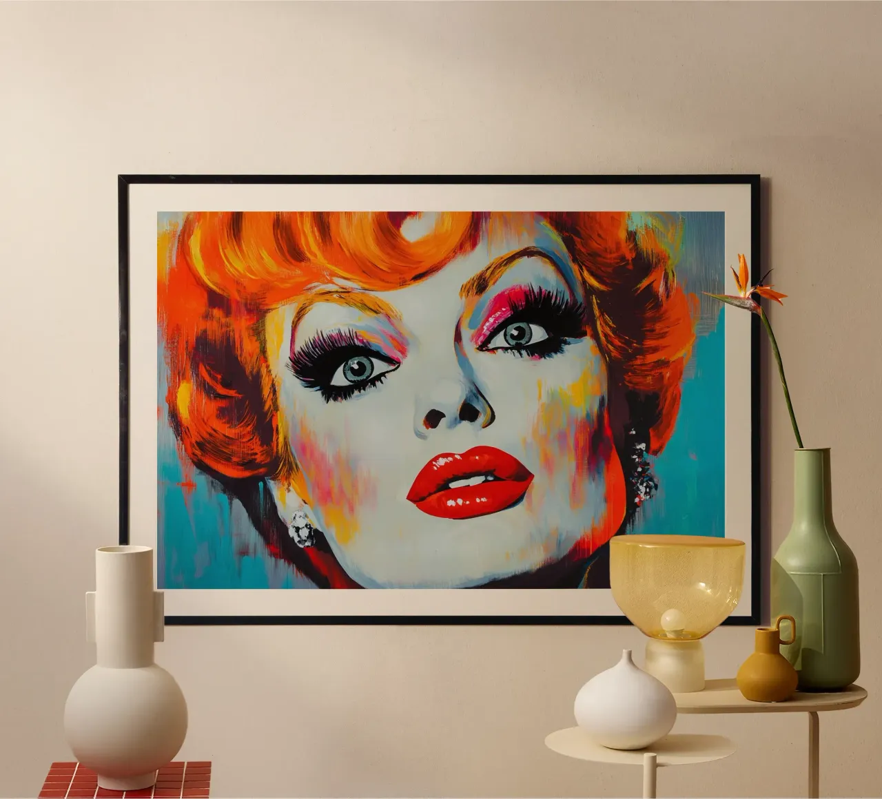 Pop art e glamour poster con telaio in legno da M-Ulrich-Digital Art