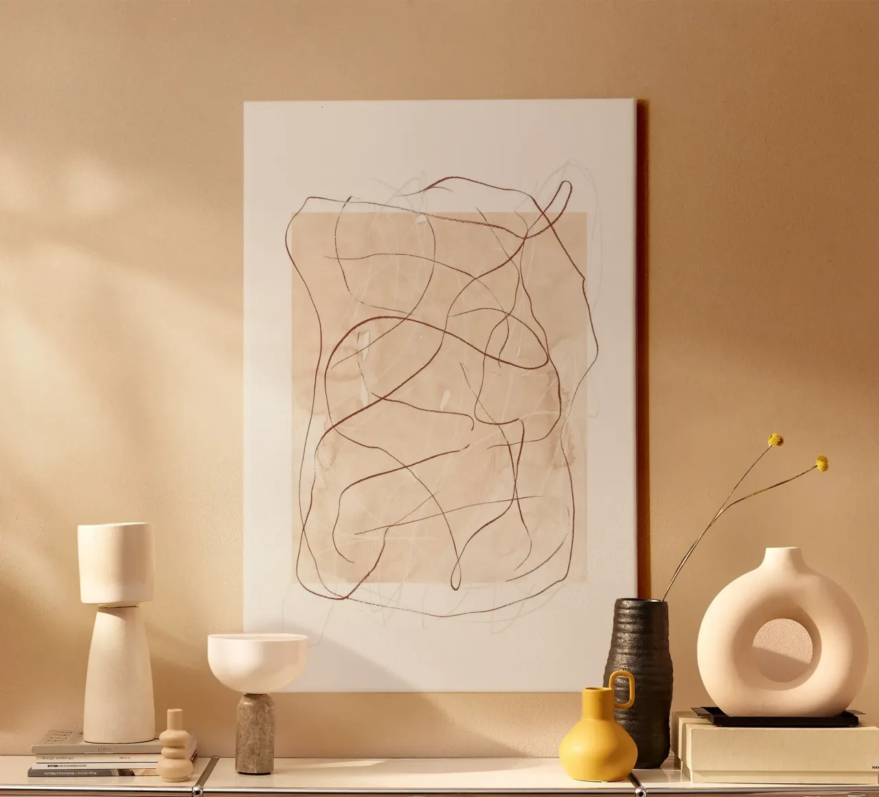 Terracotta pencil scribbles tela con Cornice a cassetta da NouveauPrints