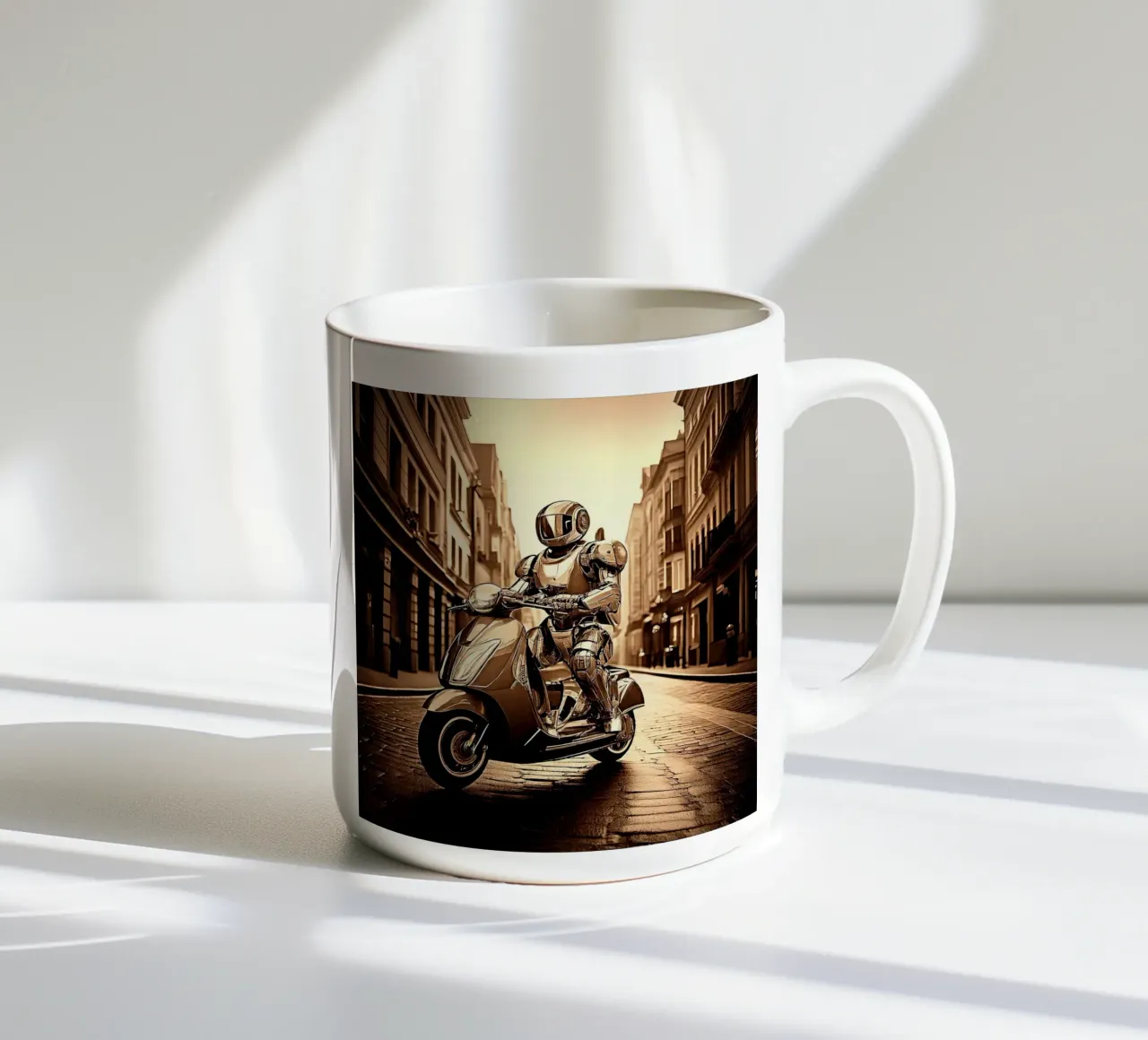 ROBOT EN SCOOTER. SEPIA tazza in ceramica da Thierry vobmann photography