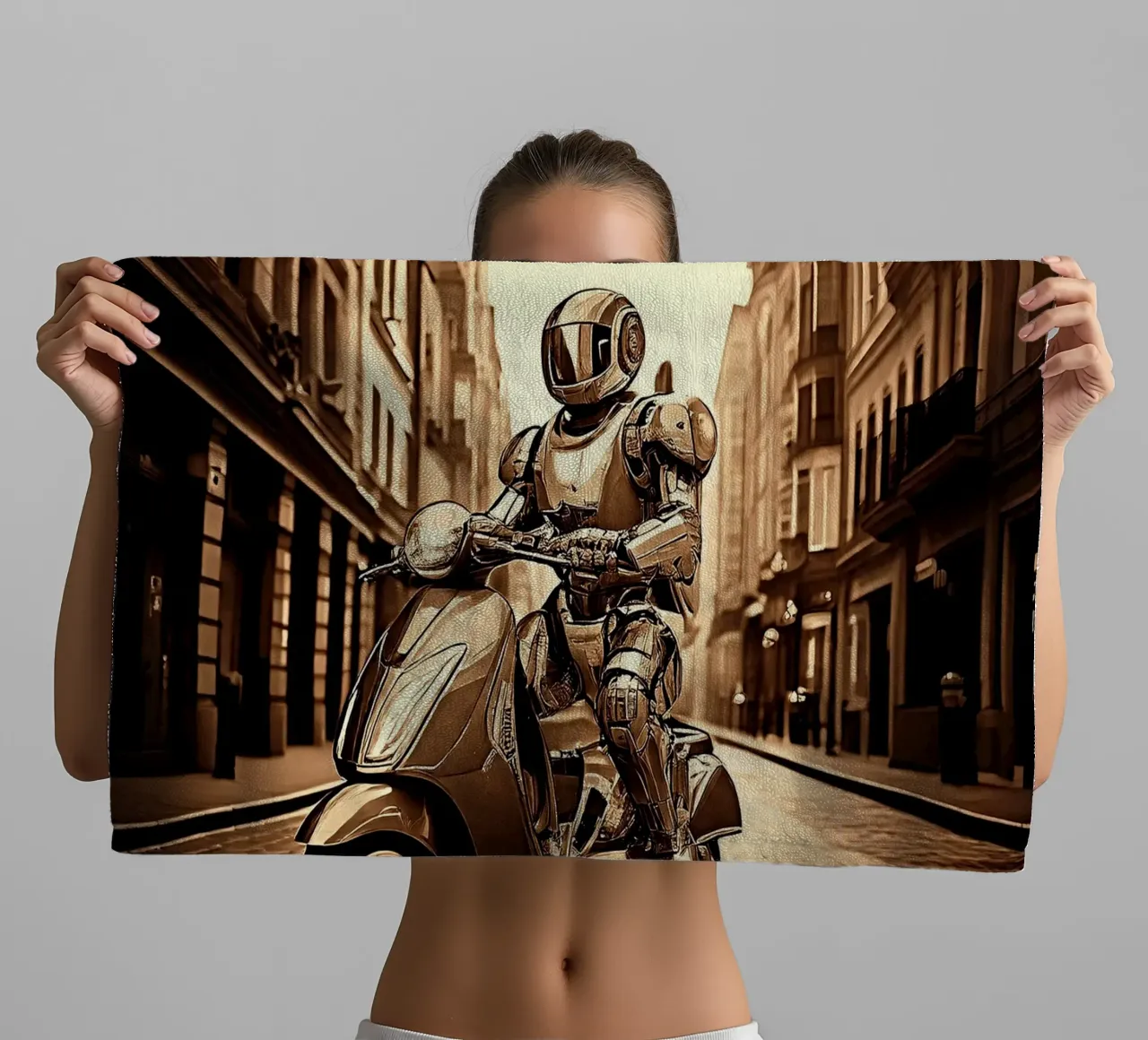 ROBOT EN SCOOTER. SEPIA asciugamano da bagno da Thierry vobmann photography