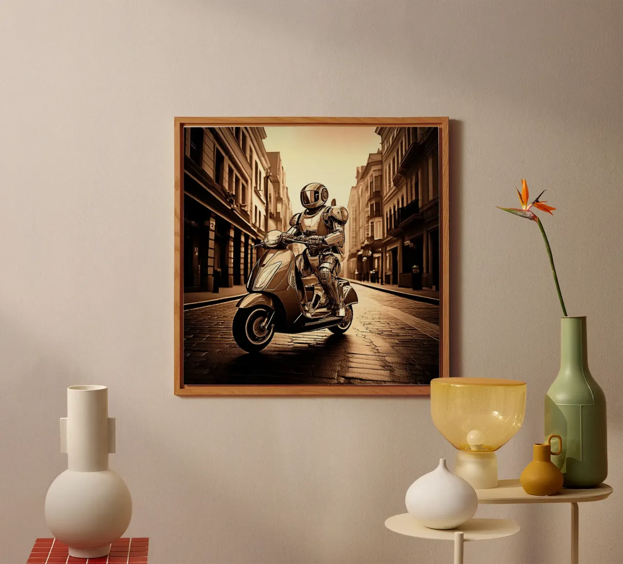 ROBOT EN SCOOTER. SEPIA alluminio dibond da Thierry vobmann photography