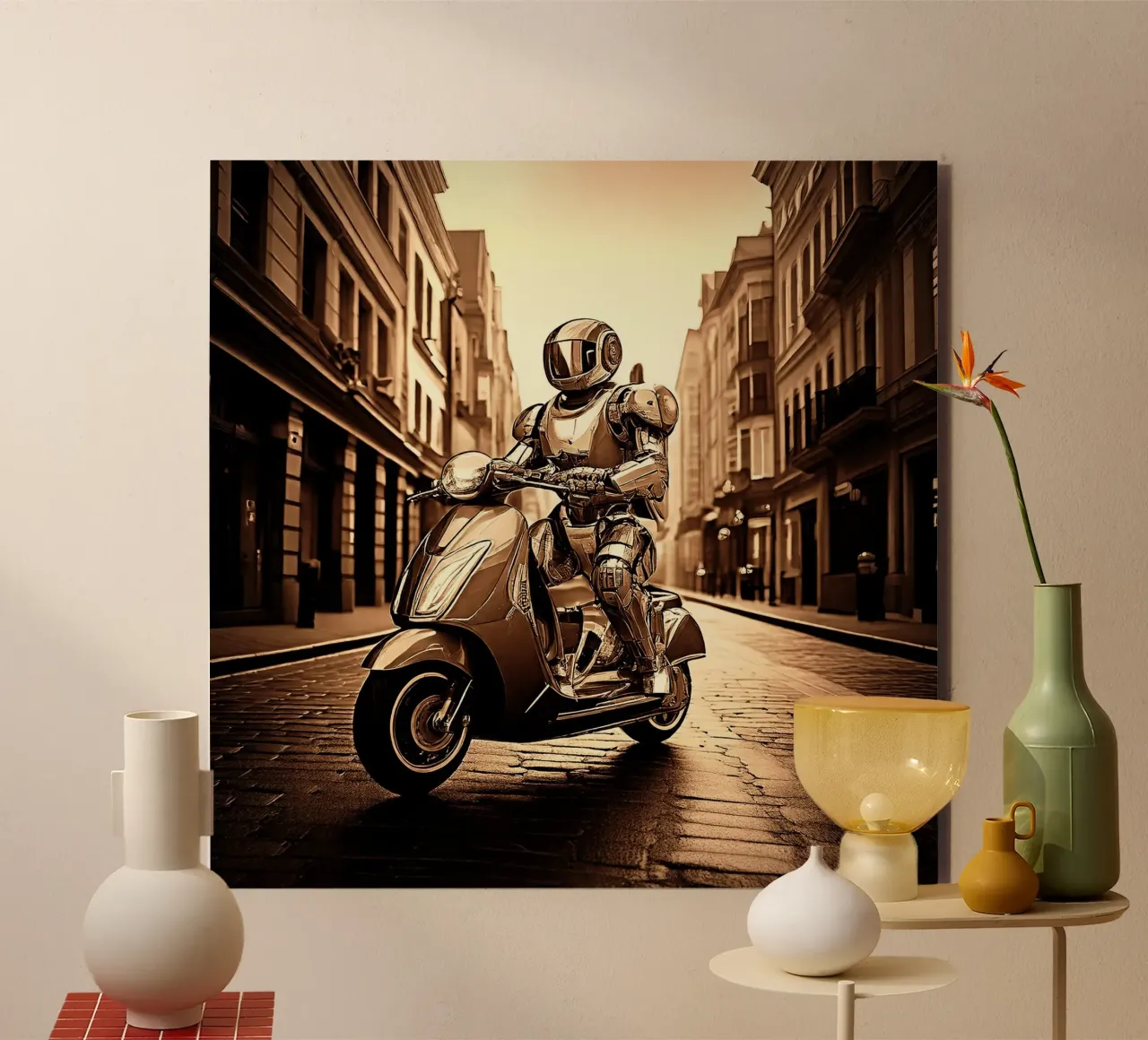 ROBOT EN SCOOTER. SEPIA alluminio dibond da Thierry vobmann photography