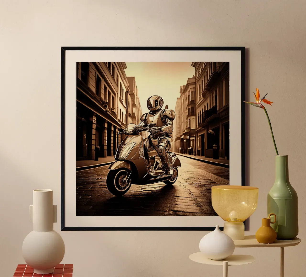 ROBOT EN SCOOTER. SEPIA carta hahnemühle da Thierry vobmann photography