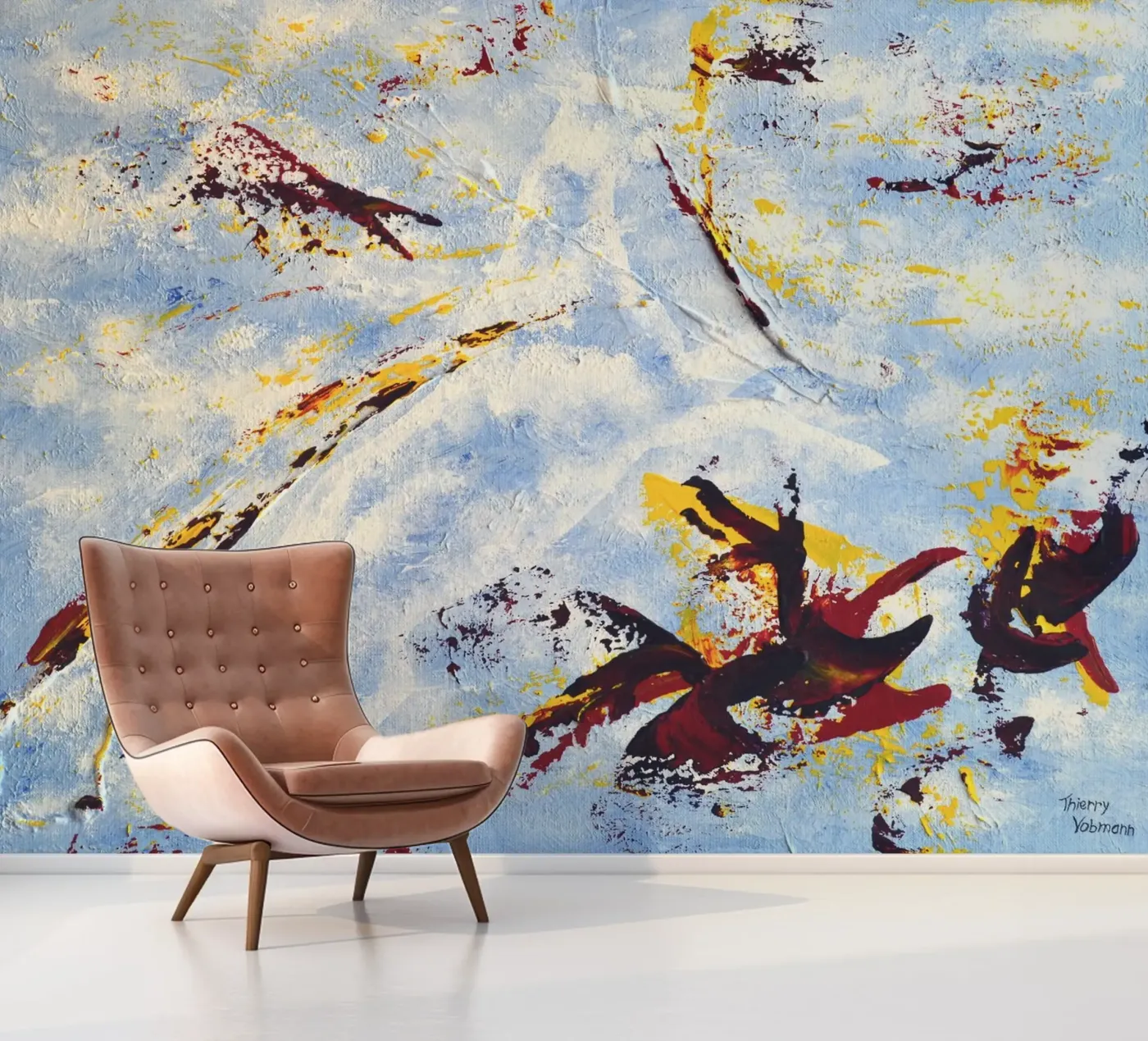 CLOUD JUMPER fotobehang van Thierry Vobmann Abstract painting