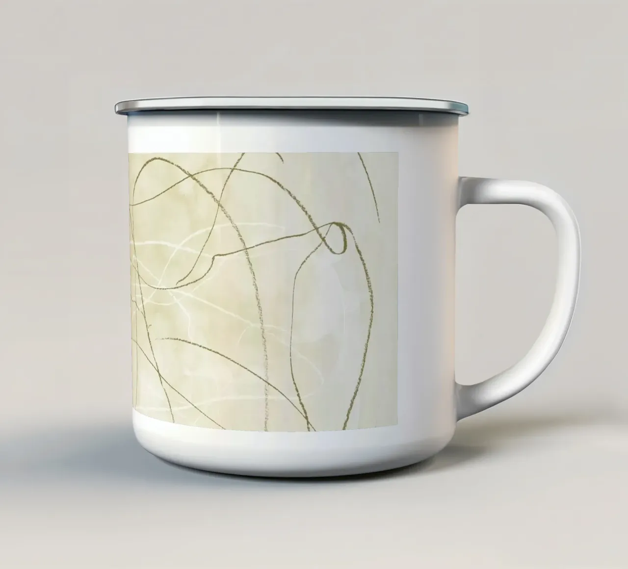 Scarabocchi a matita verde oliva tazza in smalto da NouveauPrints
