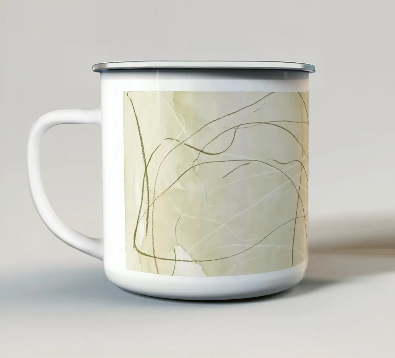 Scarabocchi a matita verde oliva tazza in smalto da NouveauPrints
