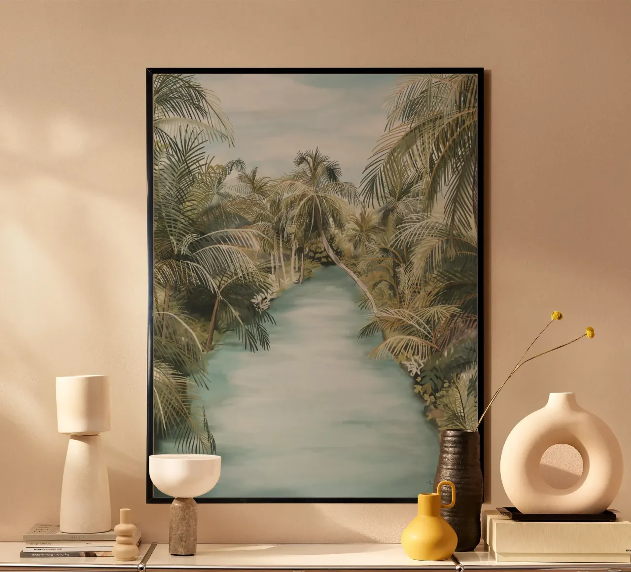 Filippine Giungla Fiume Isola di Siargao Acquerello Tropicale poster con telaio in legno da This Wild Soul - Illustration