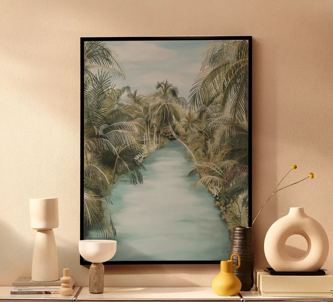 Filippine Giungla Fiume Isola di Siargao Acquerello Tropicale poster con telaio in legno da This Wild Soul - Illustration
