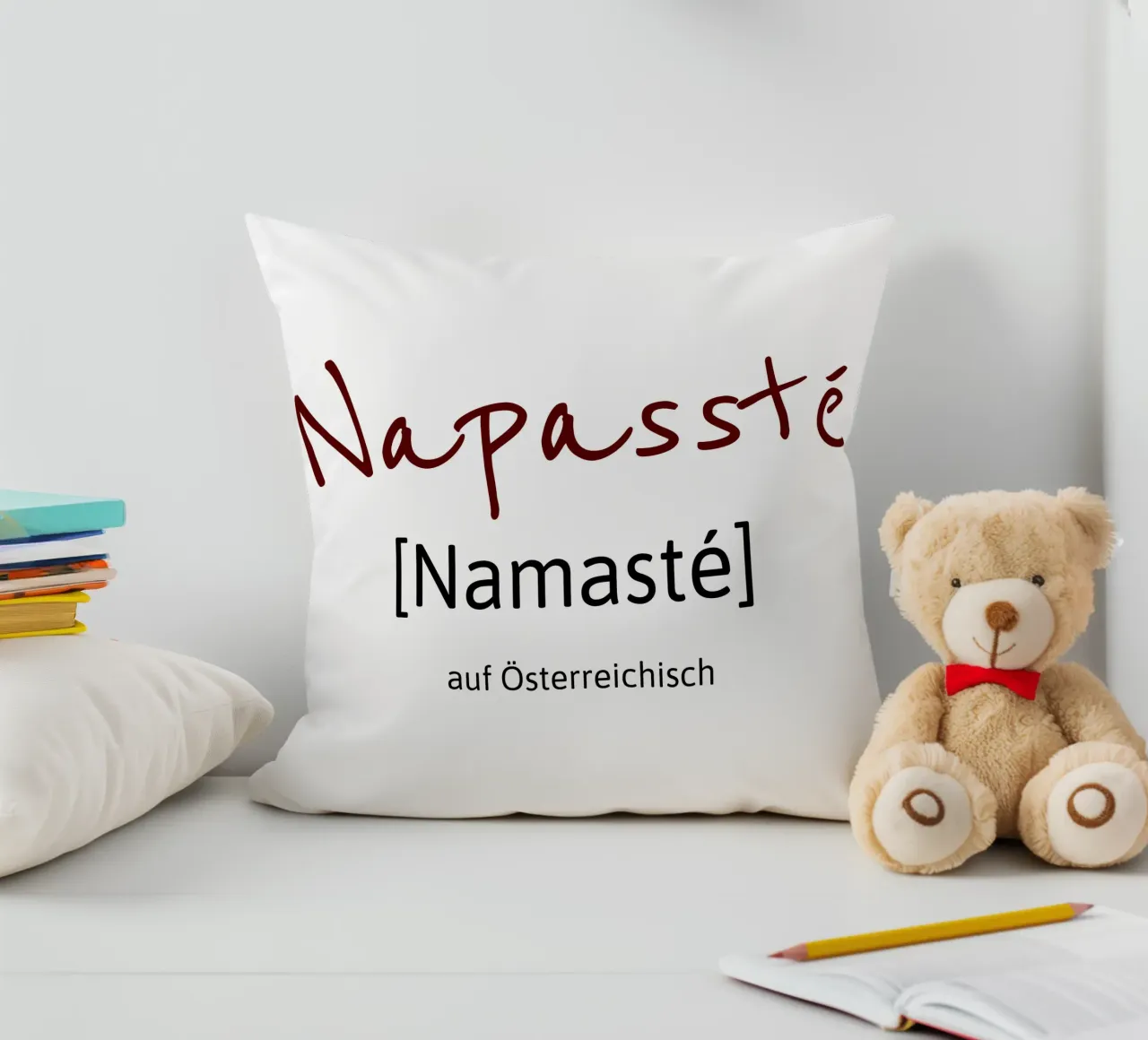 Namasté in austriaco cuscino da Happy 😃 Art 🎨 by Christine Schnoell
