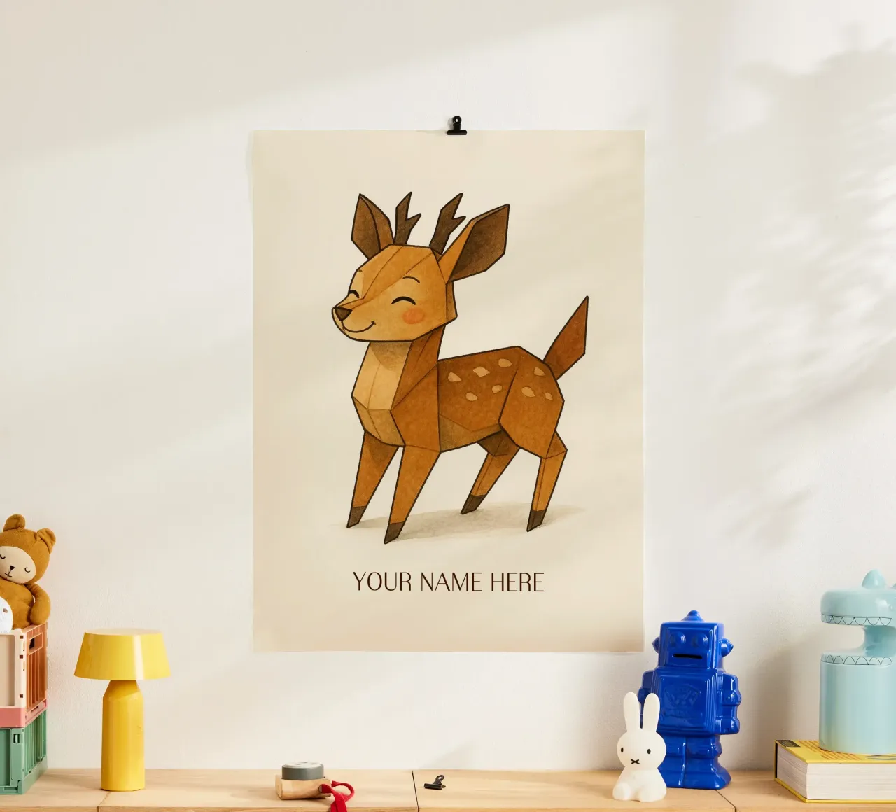 Shika il cerbiatto origami - Piccolo spirito della foresta poster con telaio in alluminio da japanfox