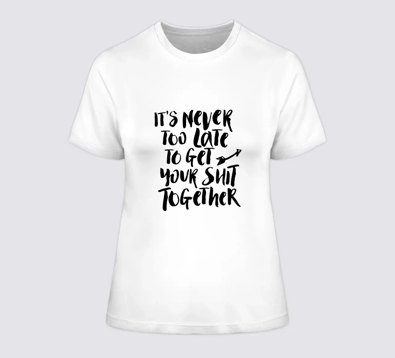It's Never Too Late to Get Your Shit Together women's fitted t-shirt by THE MOTIVATED TYPE