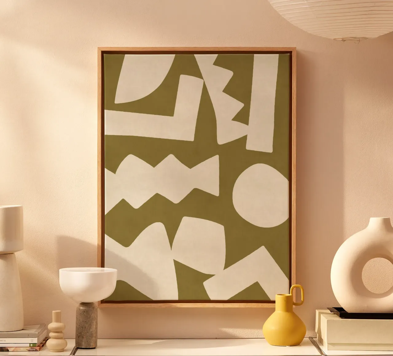 Primitive Abstract Graphic Forms - Olive Green canvas by MoonlightPrint