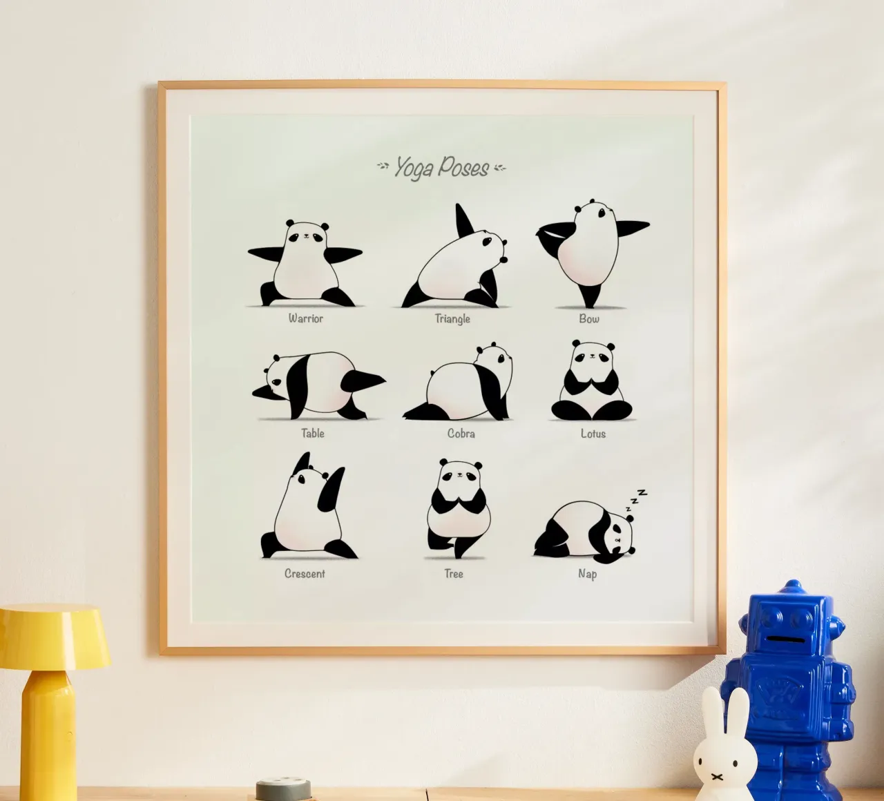 Yoga Panda II poster con telaio in legno da Tobe Fonseca
