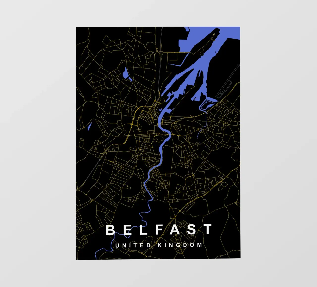 Mappa della città di Belfast, Regno Unito, nero e oro telo in pvc da Cartographers Library