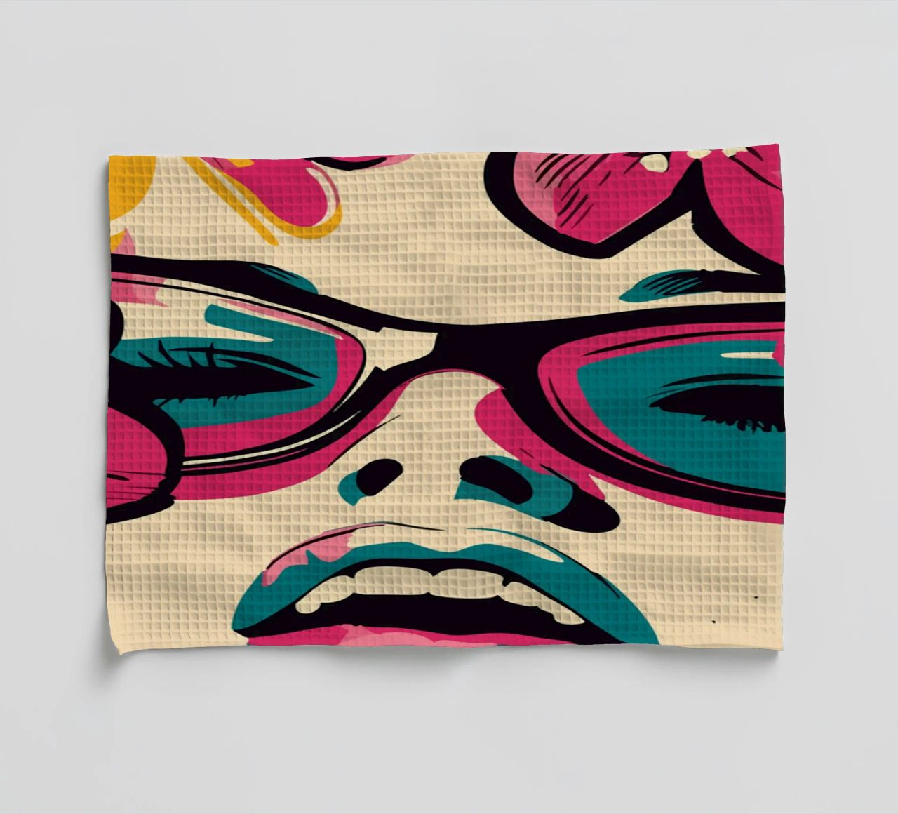 Portrait expressif avec des fleurs et des lunettes de soleil torchon de pixelbull - medieval art and more