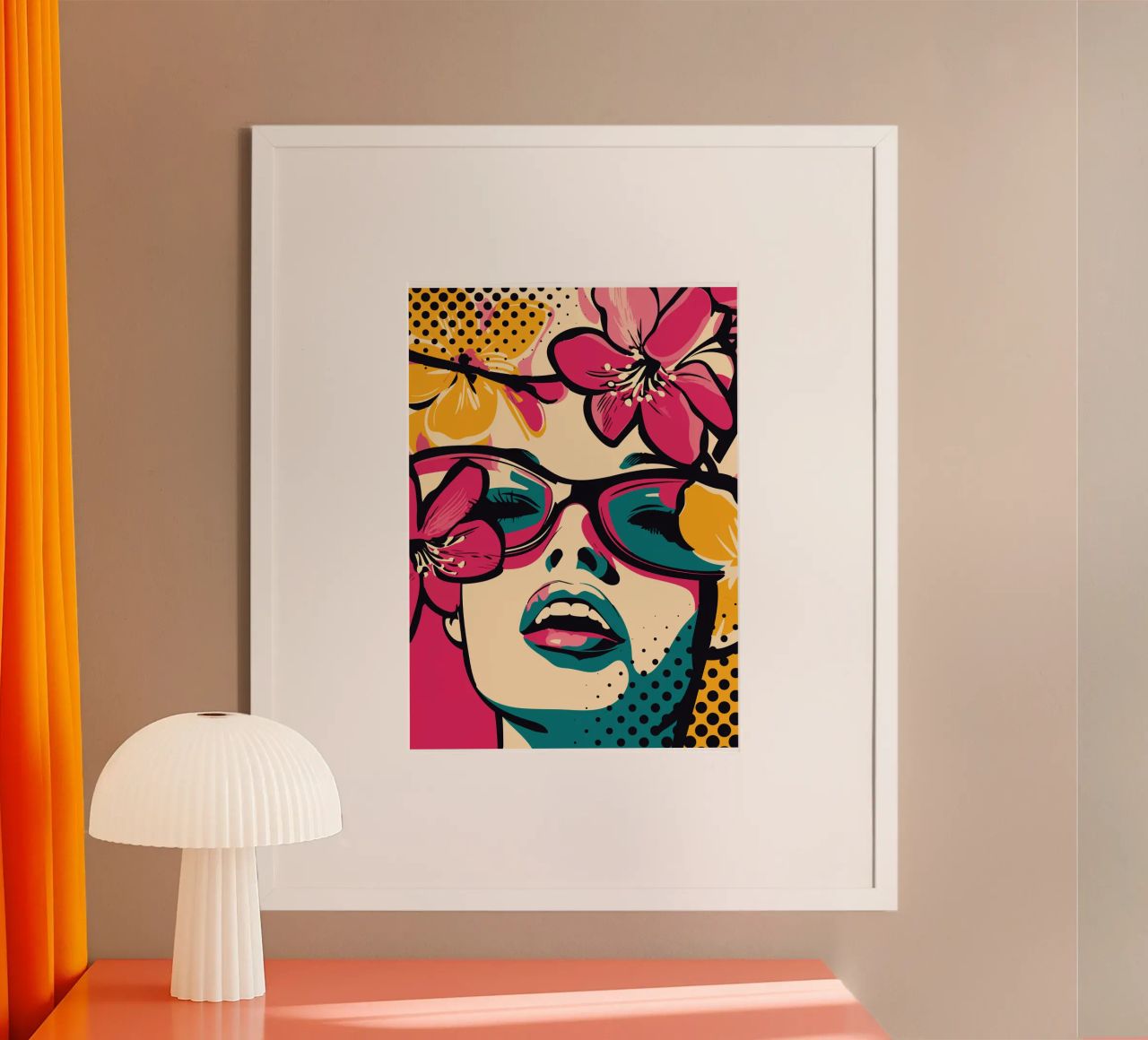 Portrait expressif avec des fleurs et des lunettes de soleil poster de pixelbull - medieval art and more