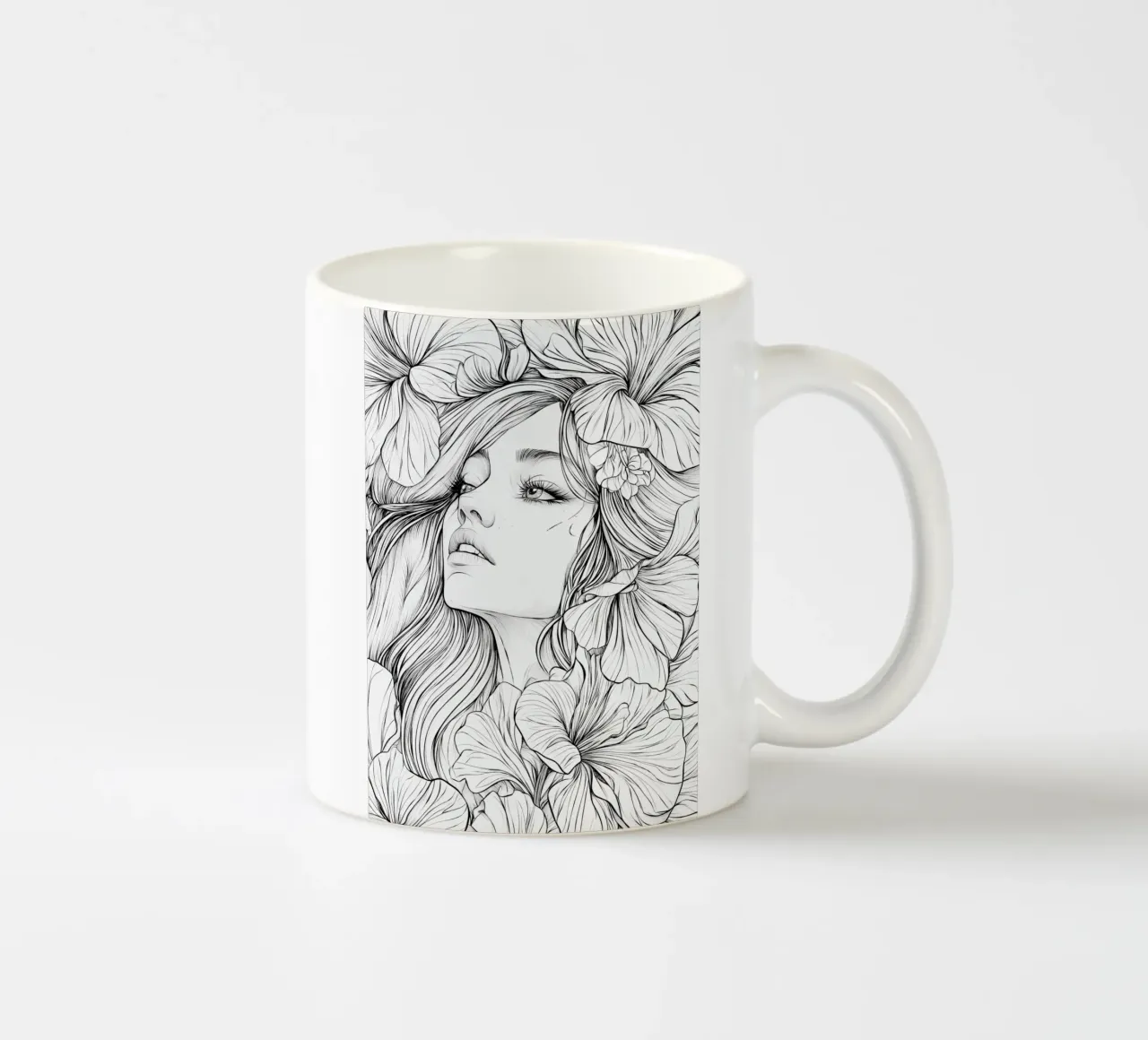 Ritratto di donna circondata da fiori tazza in ceramica da pixelbull - medieval art and more