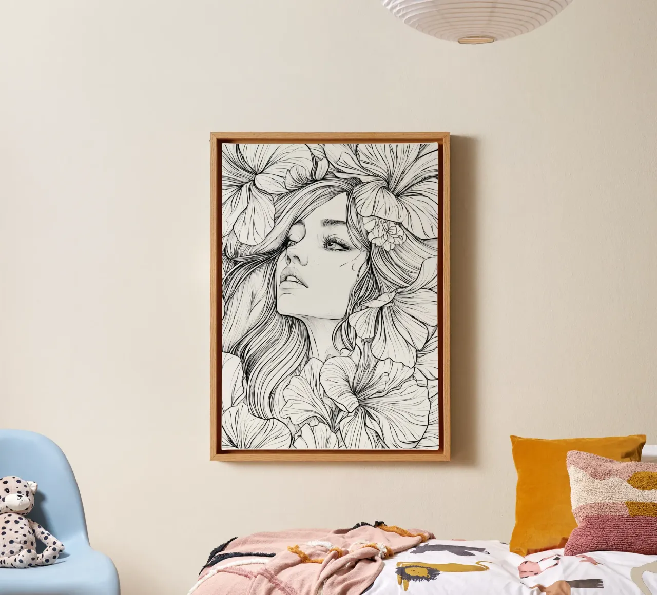 Ritratto di donna circondata da fiori tela con Cornice a cassetta da pixelbull - medieval art and more